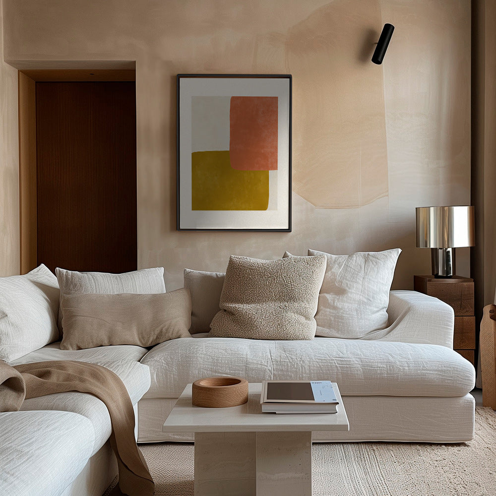 Abstrakt billede med terracotta og okker blokke – Canvas2