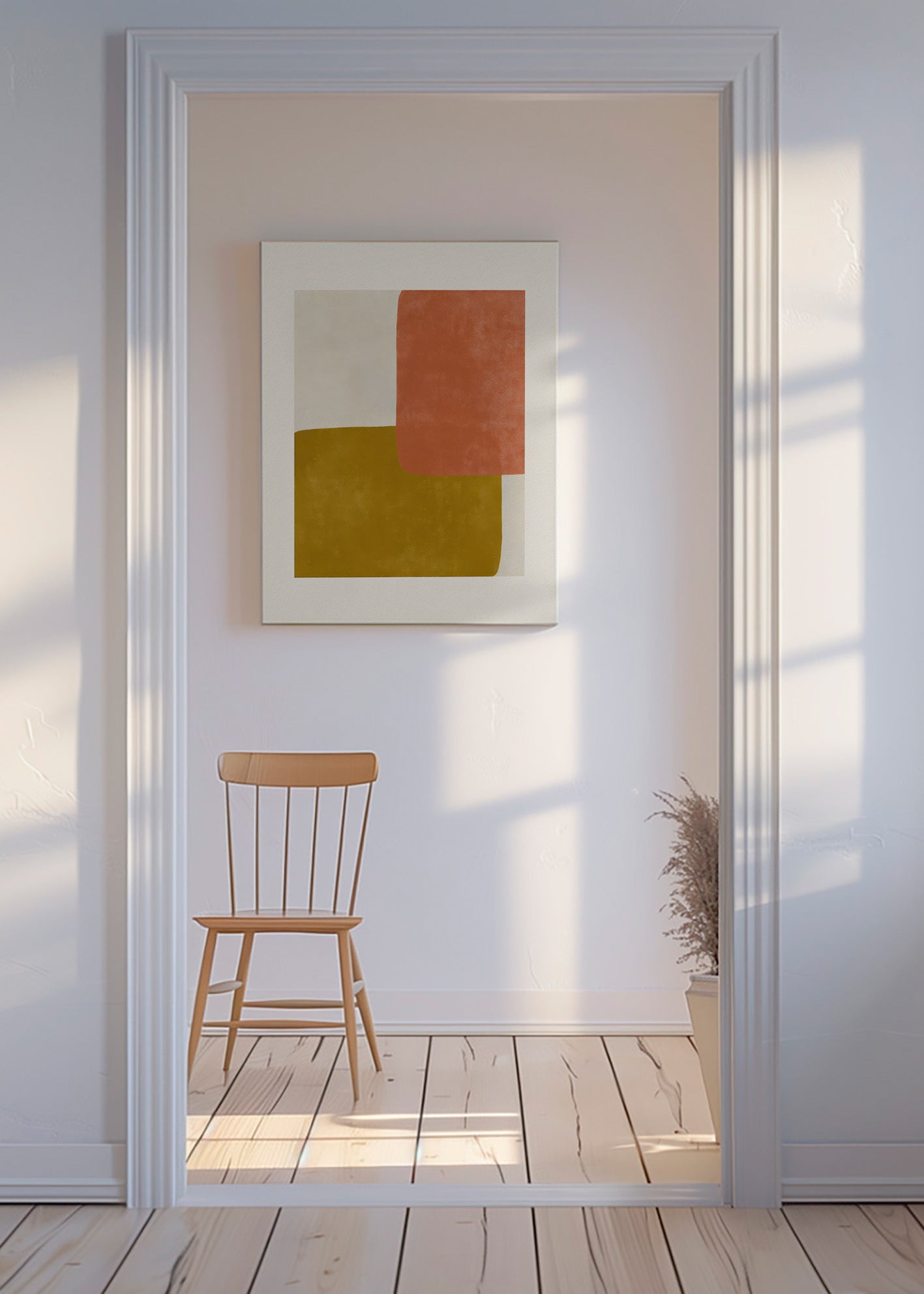 Abstrakt billede med terracotta og okker blokke – Canvas