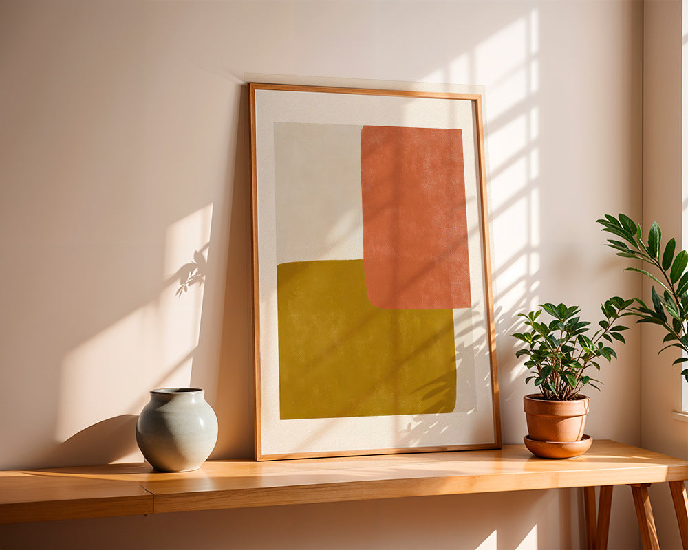 Abstrakt billede med terracotta og okker blokke – Product1
