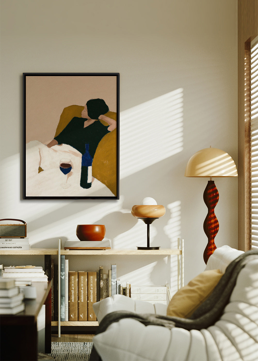 Køkkenkunst med vinflaske og sennepsfauteuil – Canvas2