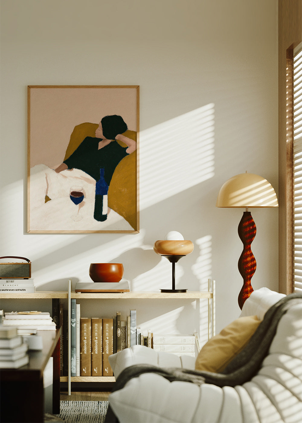 Køkkenkunst med vinflaske og sennepsfauteuil – Product1
