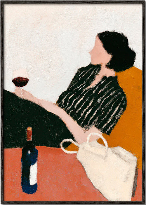 Køkkenkunst kvinde med vinglas – Black Frame