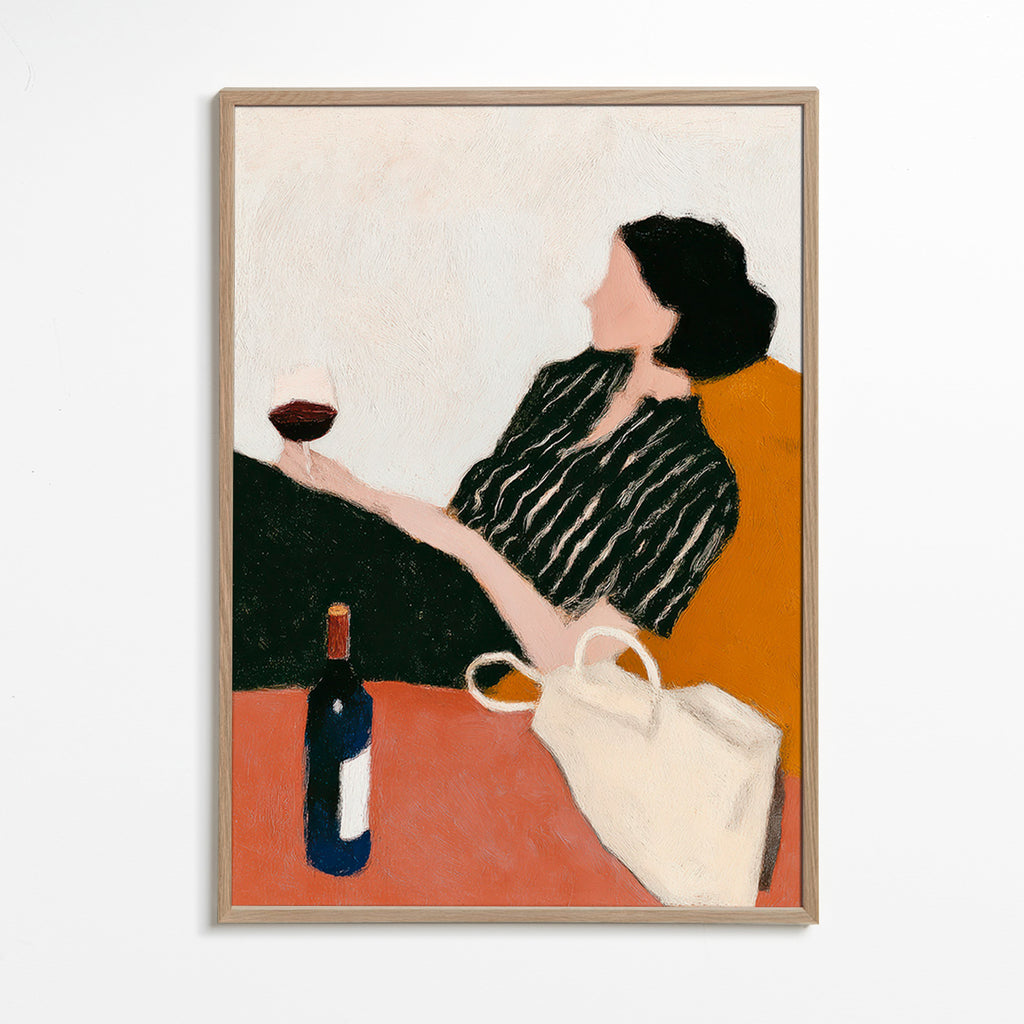 Køkkenkunst kvinde med vinglas – Oak Frame