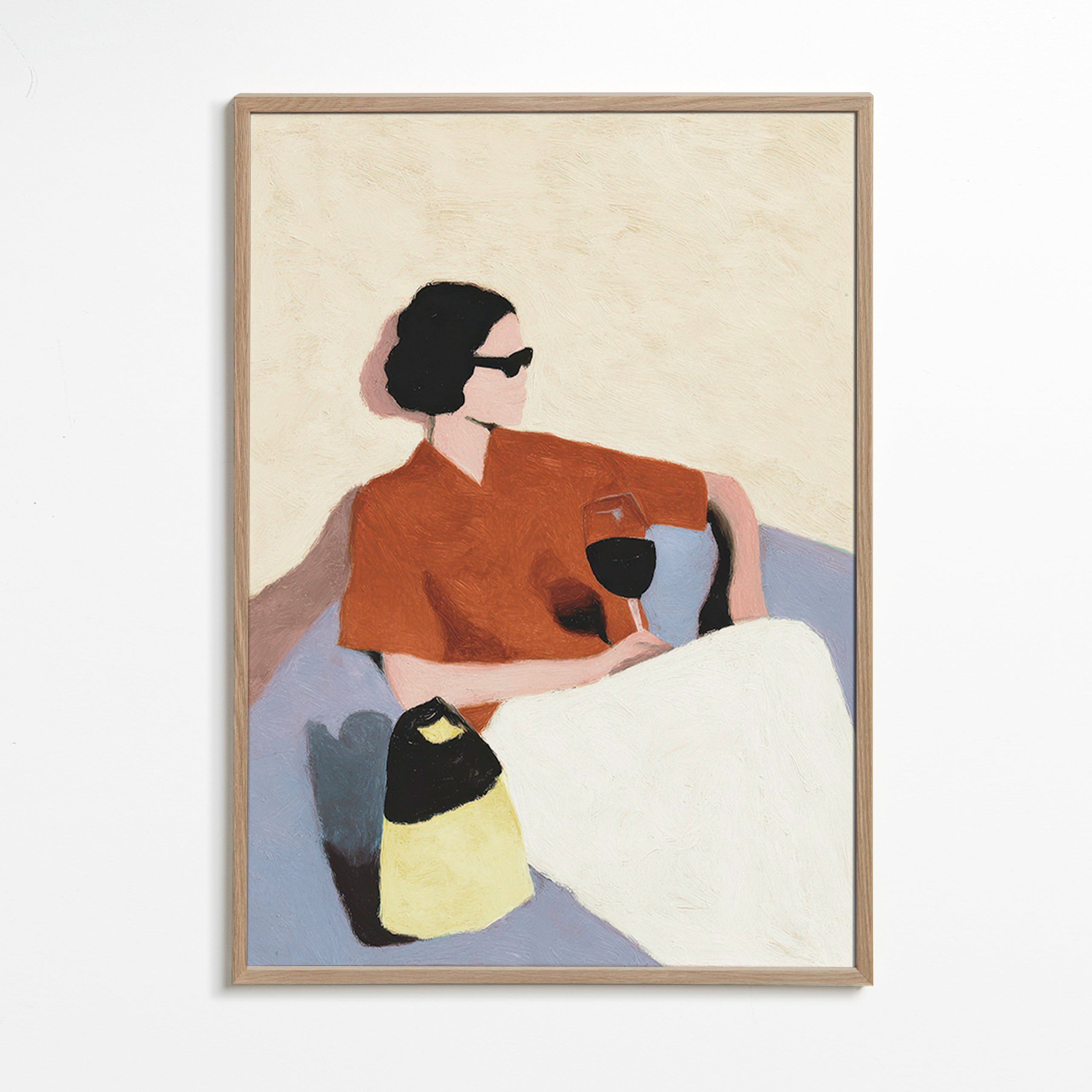 Køkkenkunst kvinde med vinglas – Oak Frame