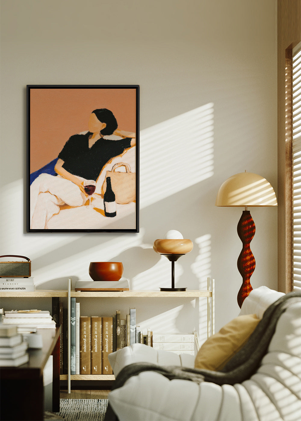 Køkkenkunst: afslappet kvinde med vinglas – Canvas1