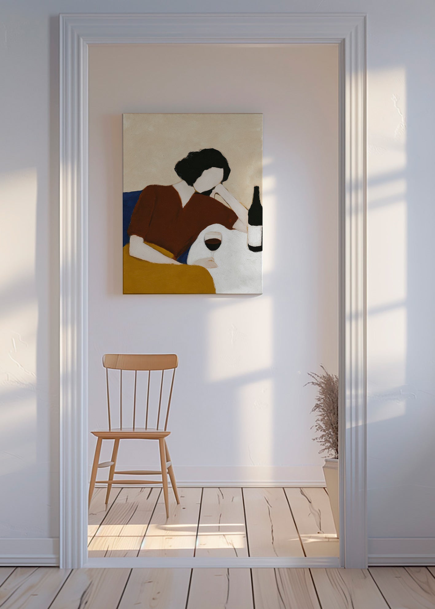 Køkkenkunst med figur og vinglas – Canvas