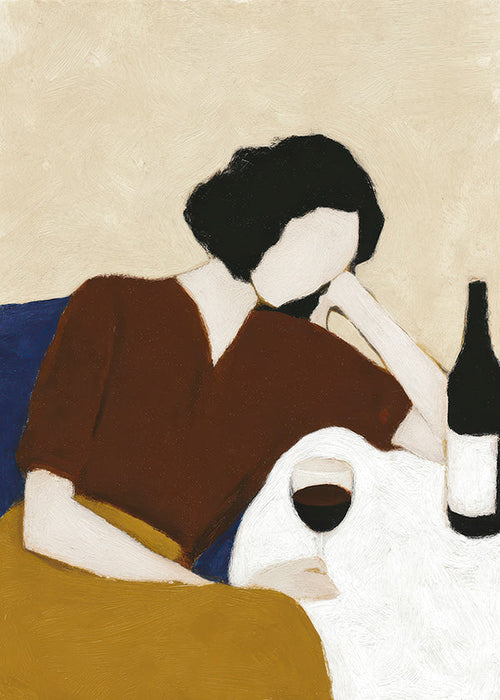 Køkkenkunst med figur og vinglas