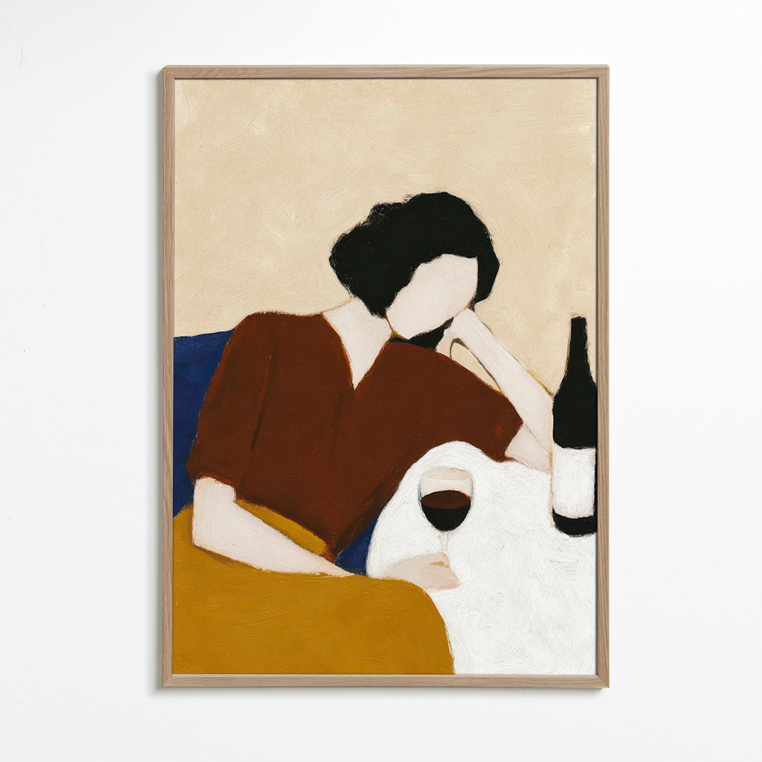 Køkkenkunst med figur og vinglas – Oak Frame