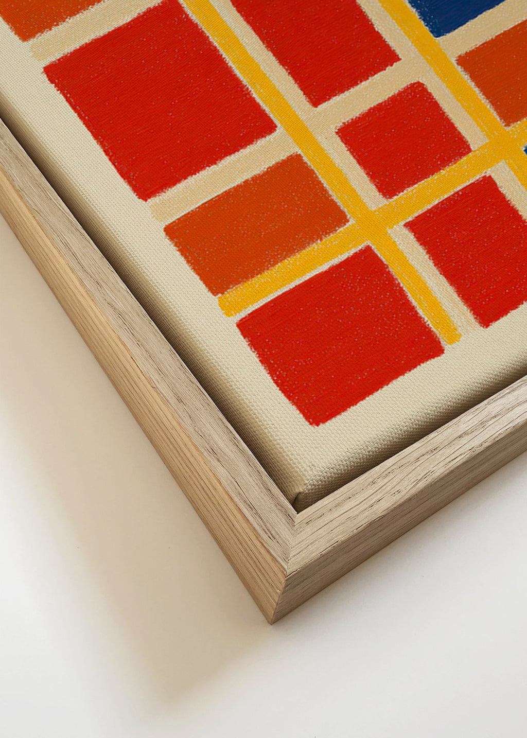 Geometrisk plakatgitter med røde og blå felter – Canvas detail