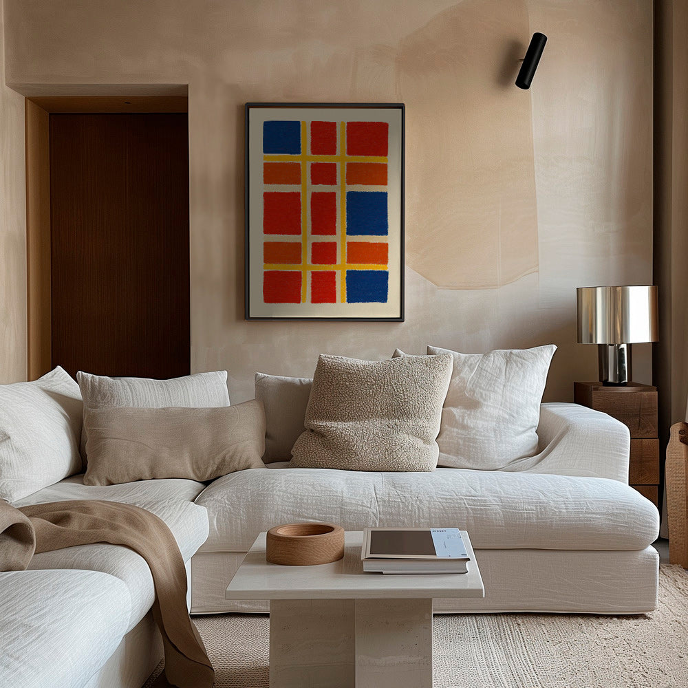 Geometrisk plakatgitter med røde og blå felter – Canvas1