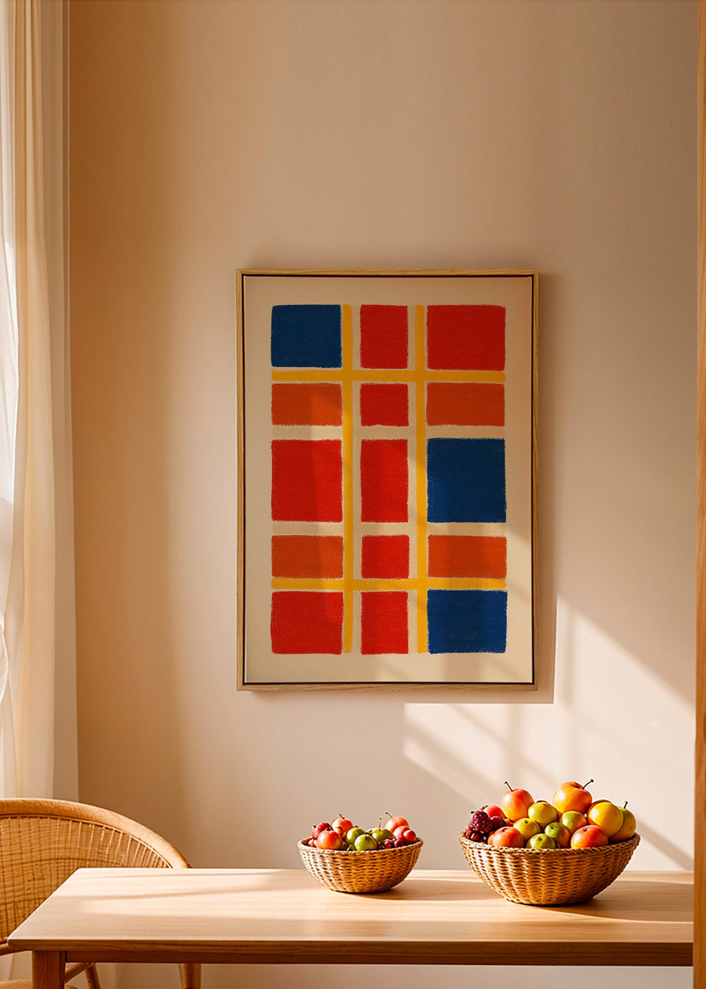 Geometrisk plakatgitter med røde og blå felter – Canvas2