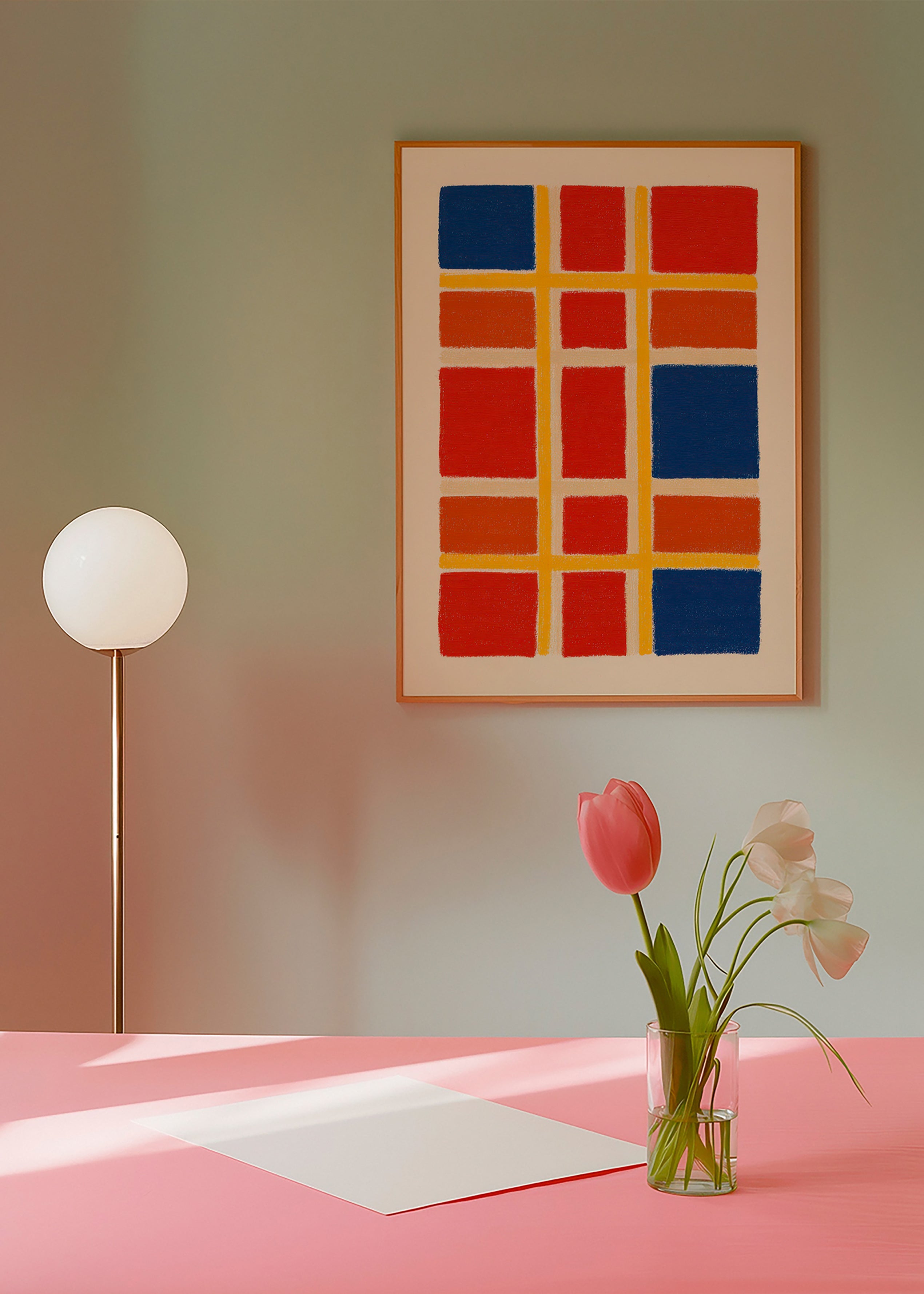 Geometrisk plakatgitter med røde og blå felter – Product1