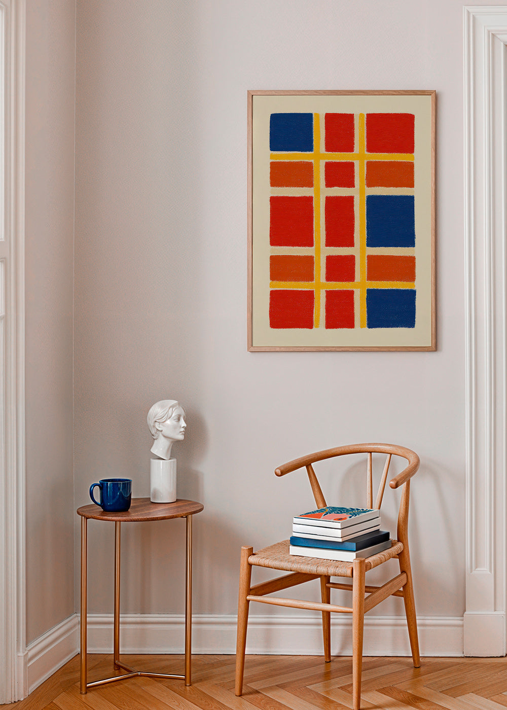 Geometrisk plakatgitter med røde og blå felter – Product2