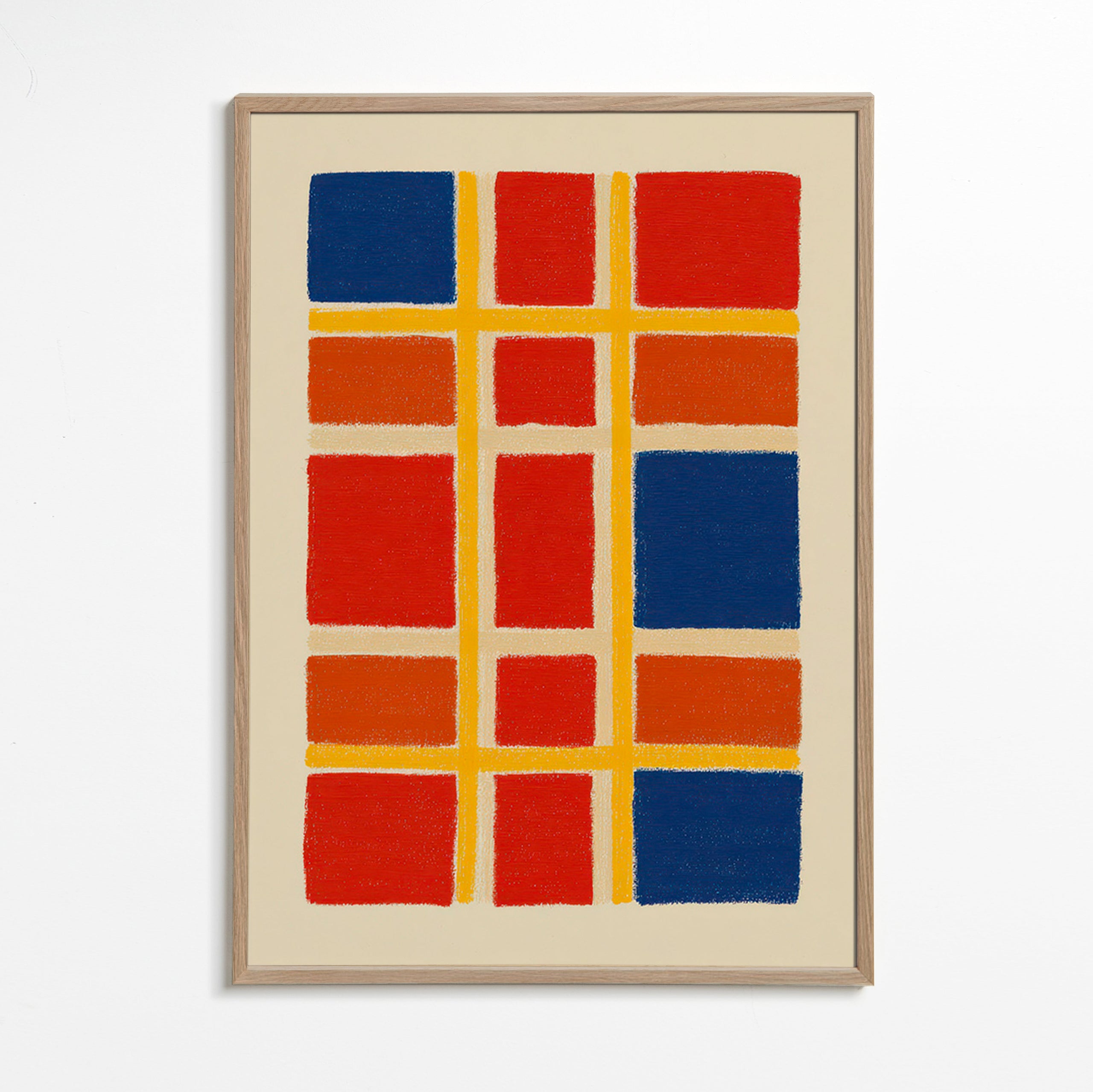 Geometrisk plakatgitter med røde og blå felter – Oak Frame