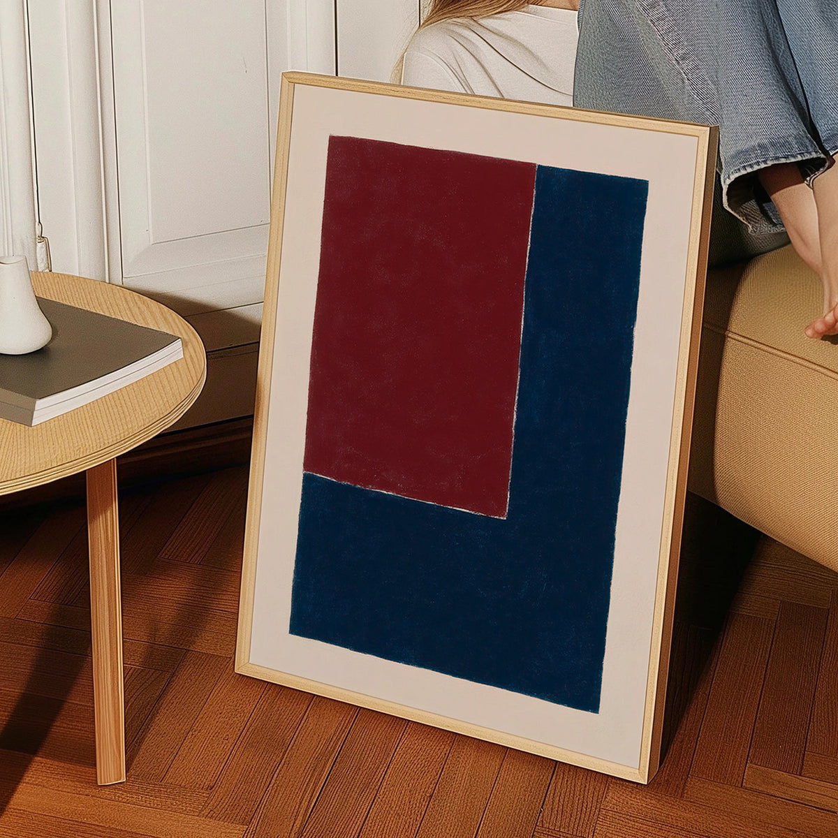 Geometrisk plakat med dybe blå og bordeaux blokke – Product1