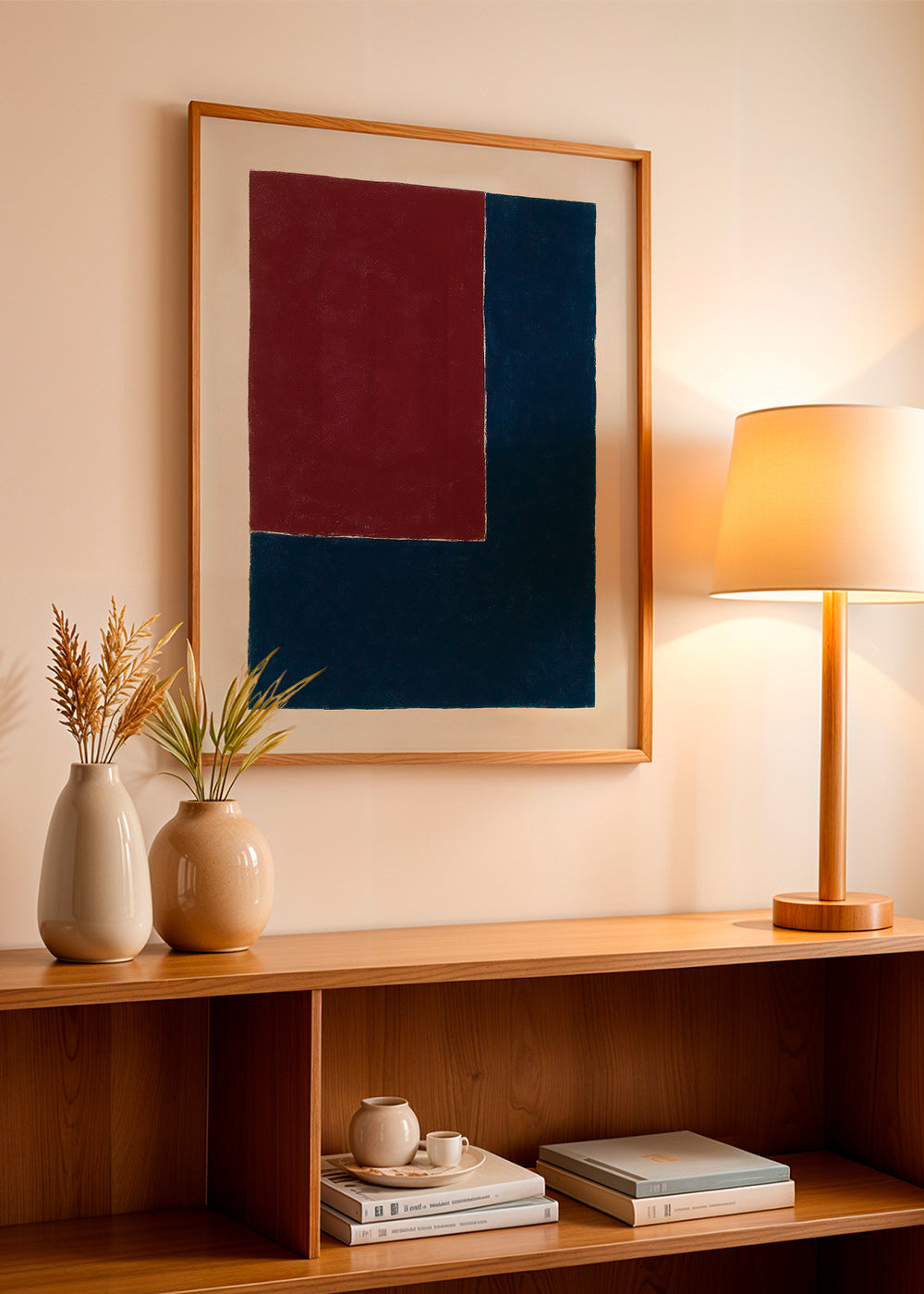 Geometrisk plakat med dybe blå og bordeaux blokke – Product2