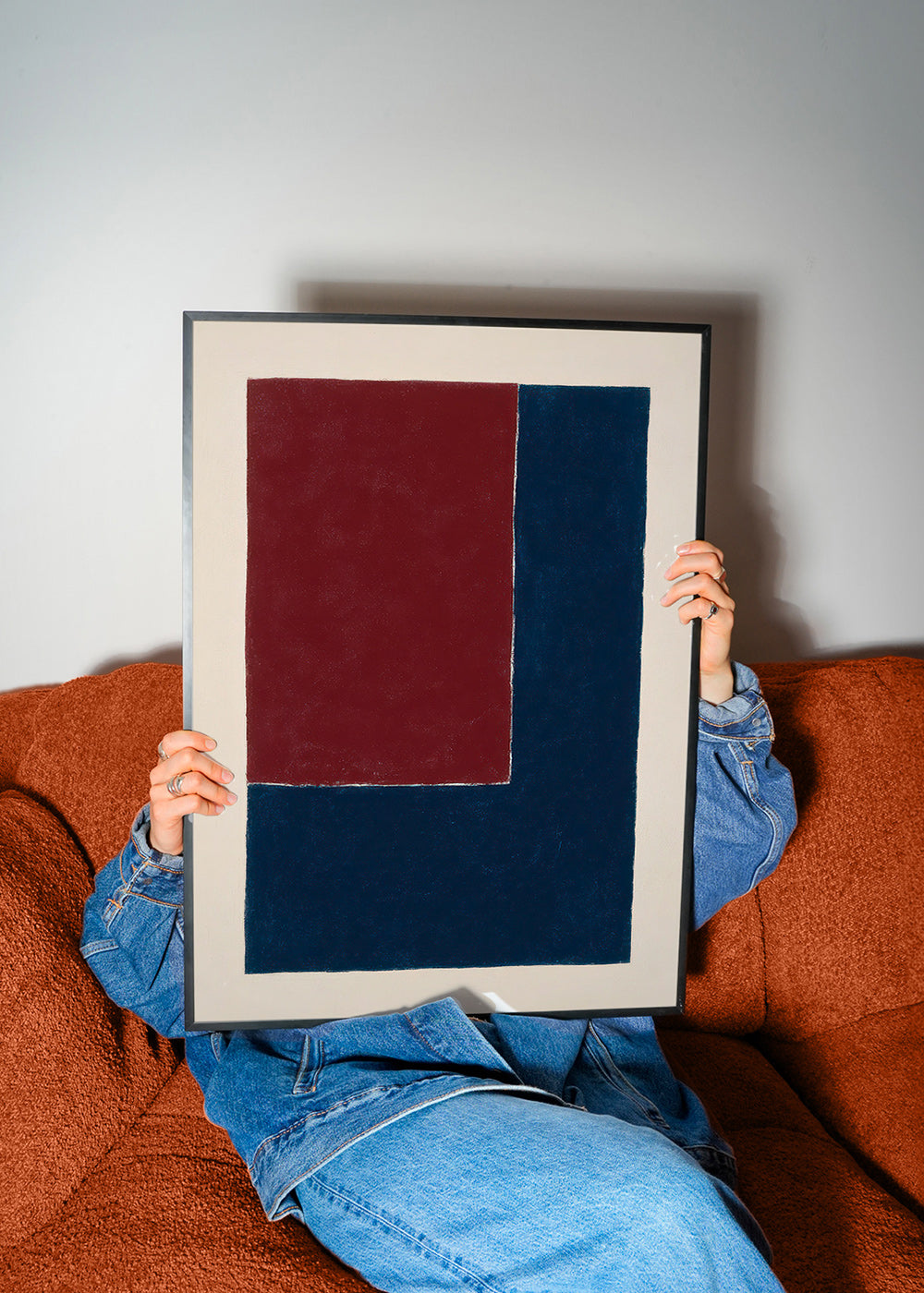 Geometrisk plakat med dybe blå og bordeaux blokke – Product3