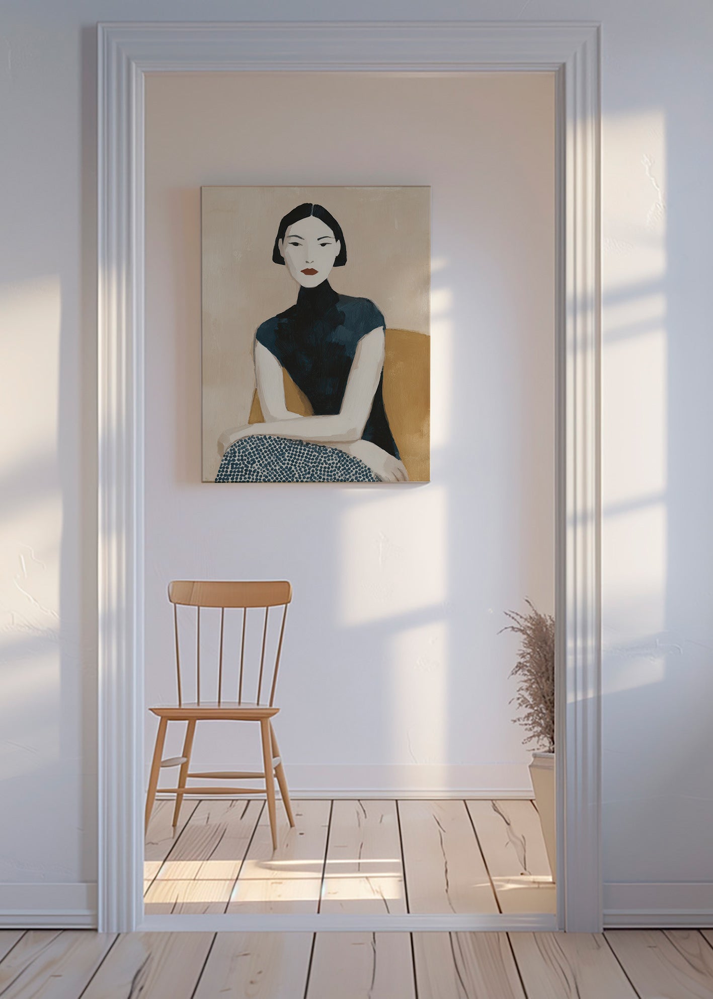 Illustration portræt kvinde med høj krave – Canvas