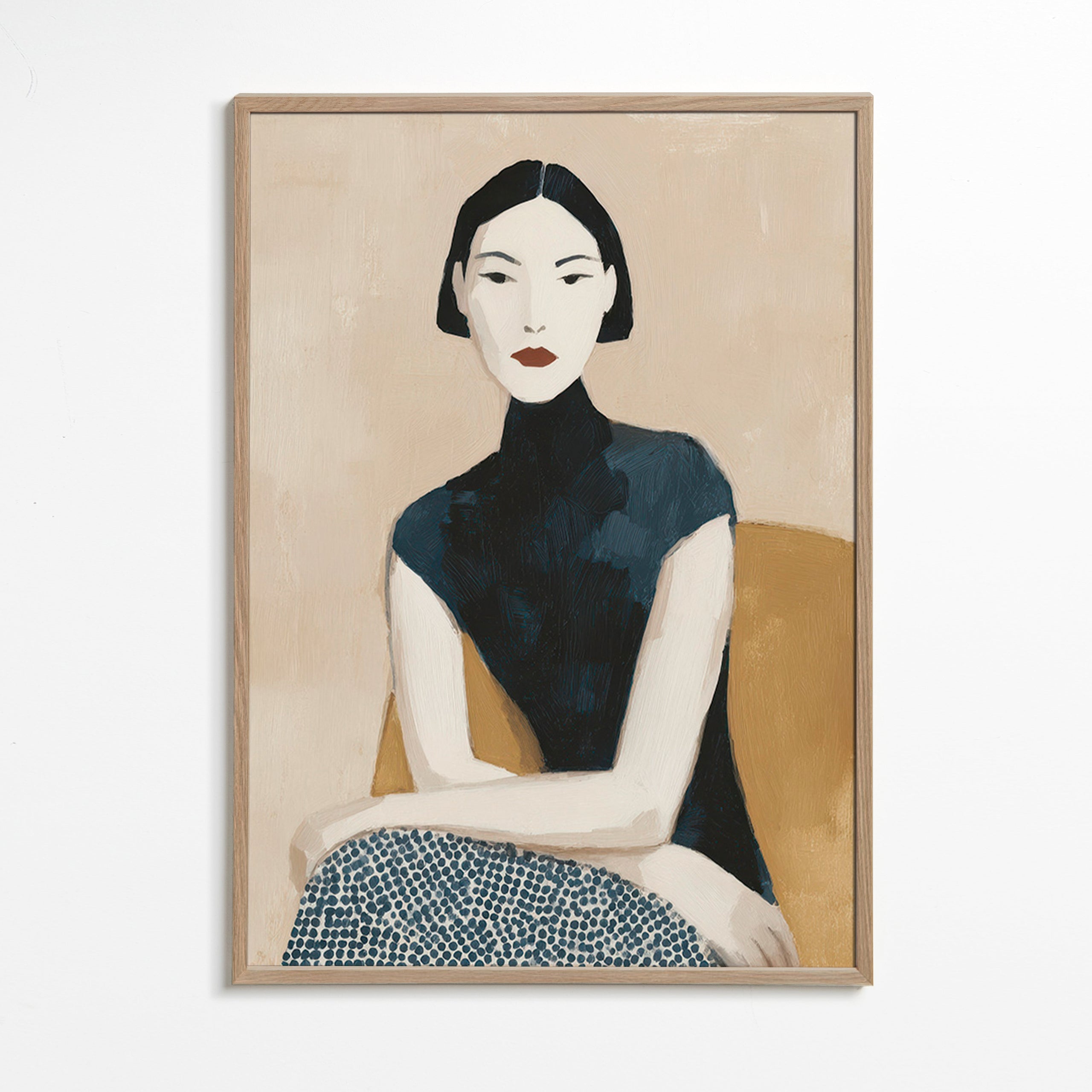Illustration portræt kvinde med høj krave – Oak Frame