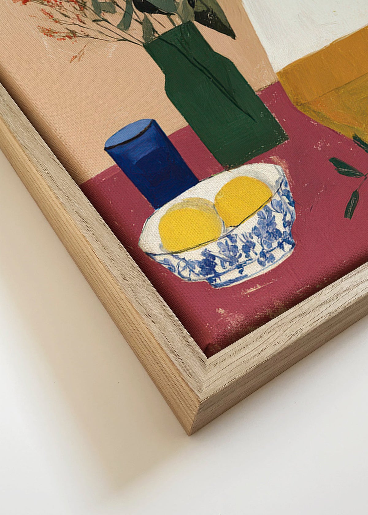 Køkkenkunst med kande og hvide blomster – Canvas detail