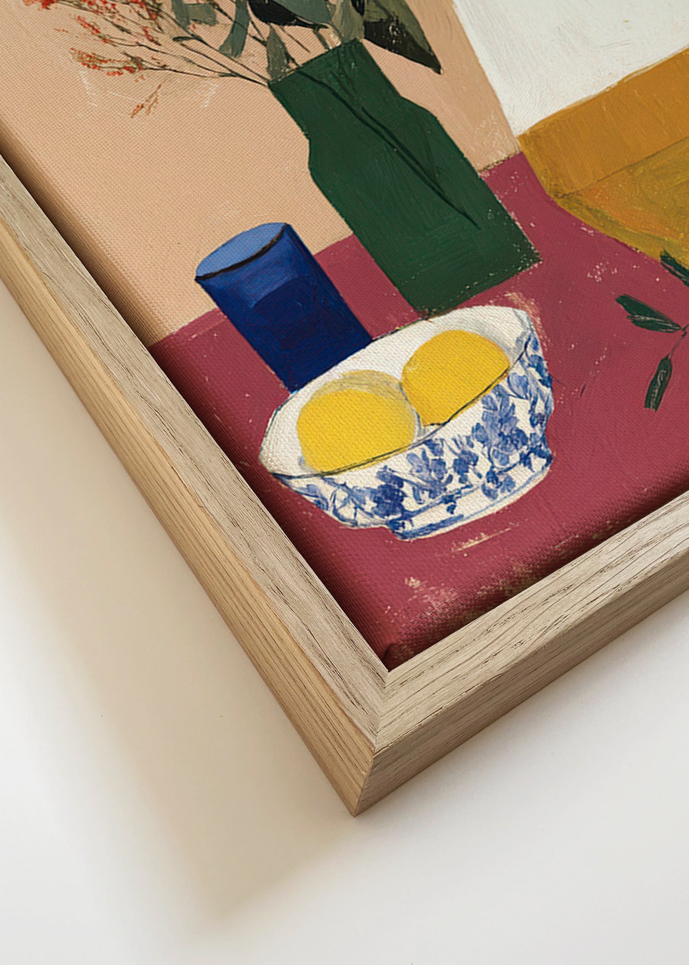 Køkkenkunst med kande og hvide blomster – Canvas detail