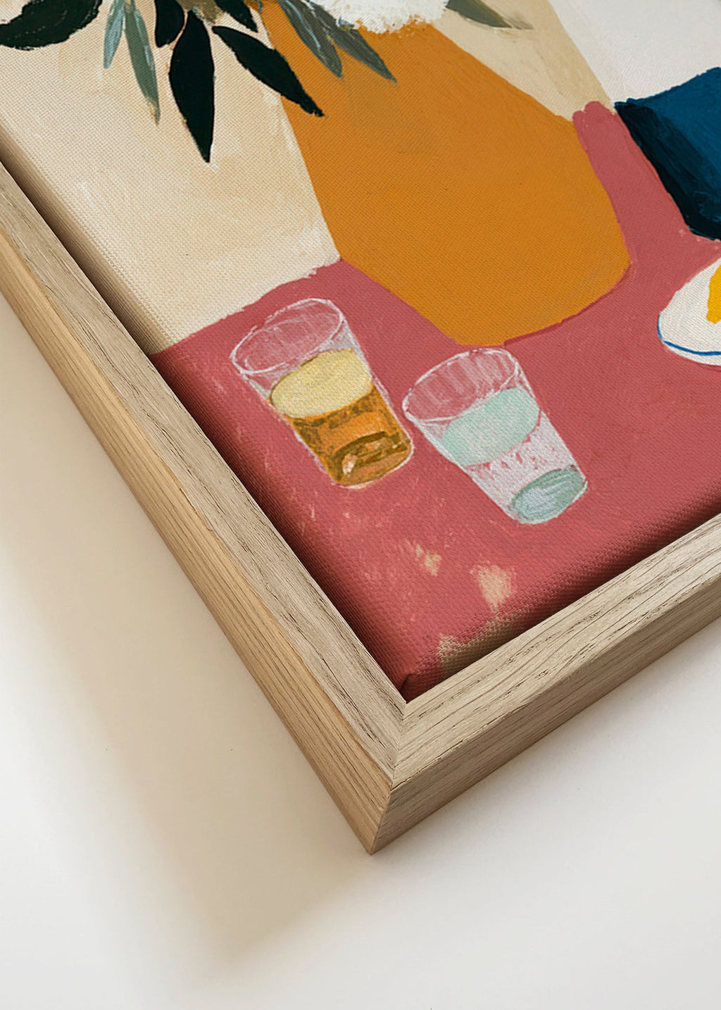 Botanisk plakat med vase og hvide blomster – Canvas detail