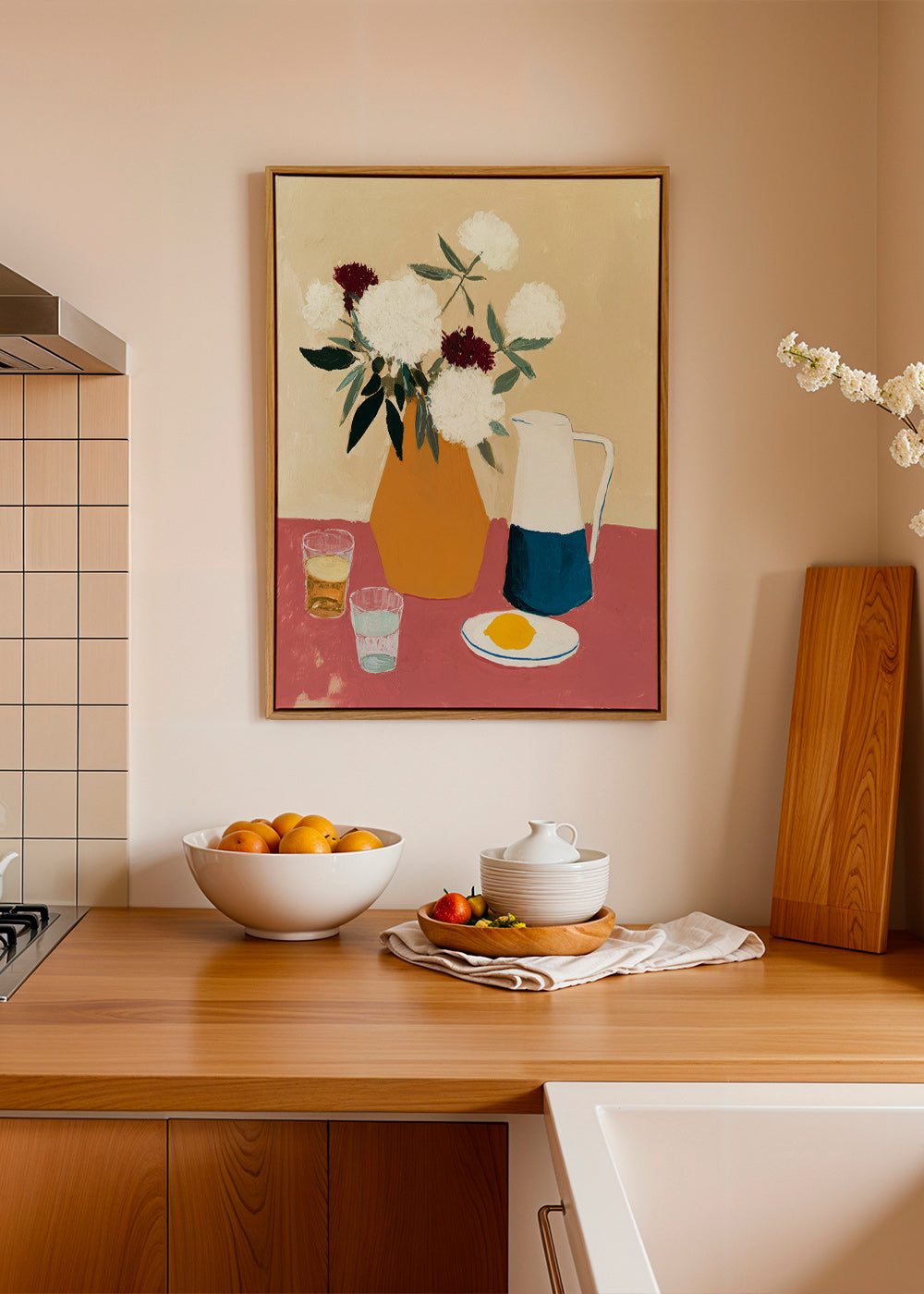 Botanisk plakat med vase og hvide blomster – Canvas2