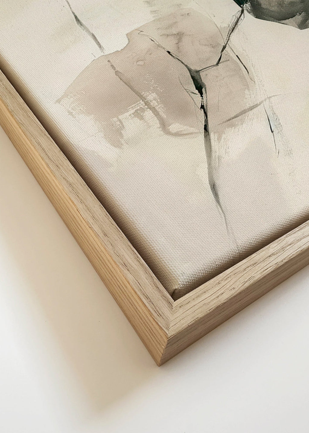 Abstrakt maleri med blækstrøg og bløde rum – Canvas detail