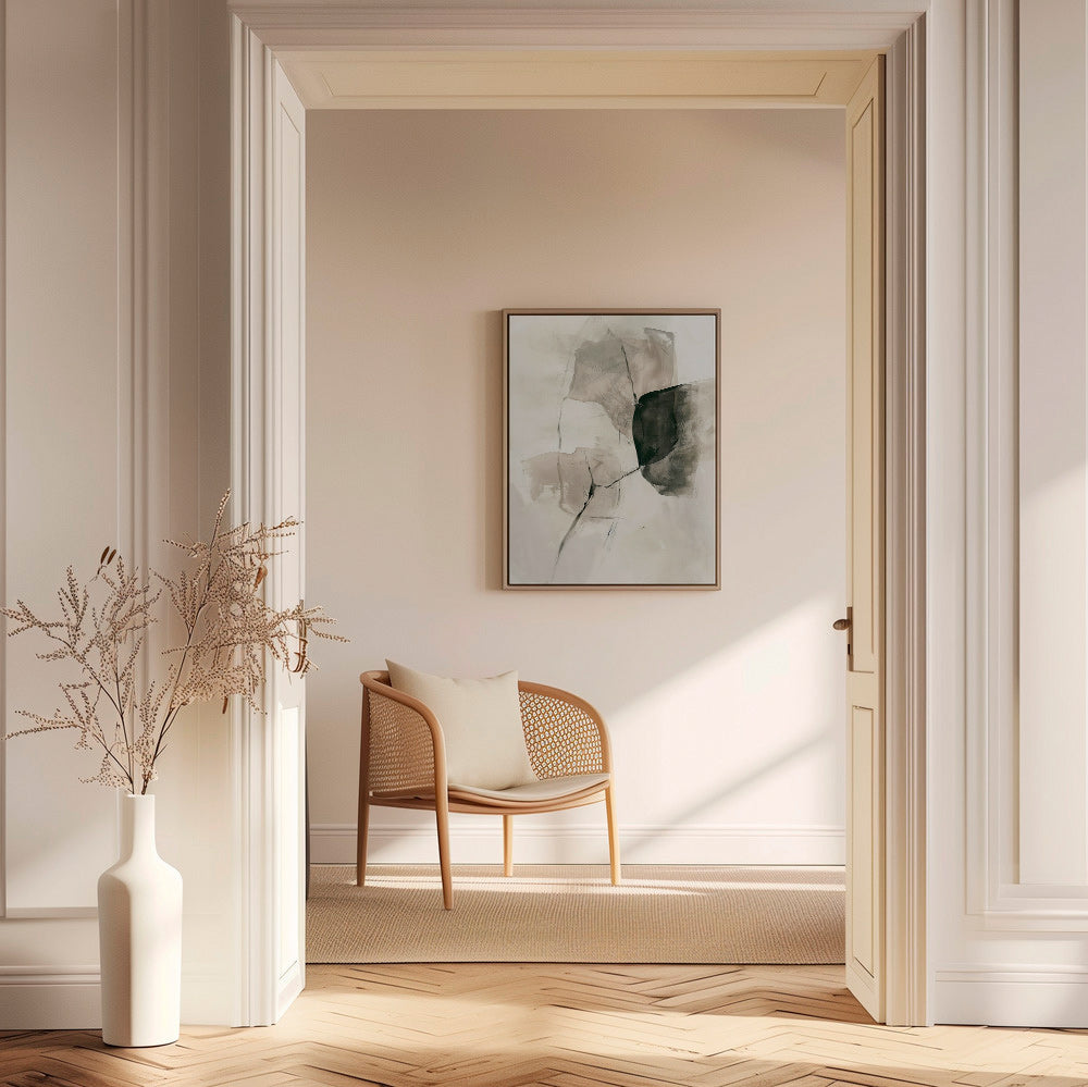 Abstrakt maleri med blækstrøg og bløde rum – Canvas1