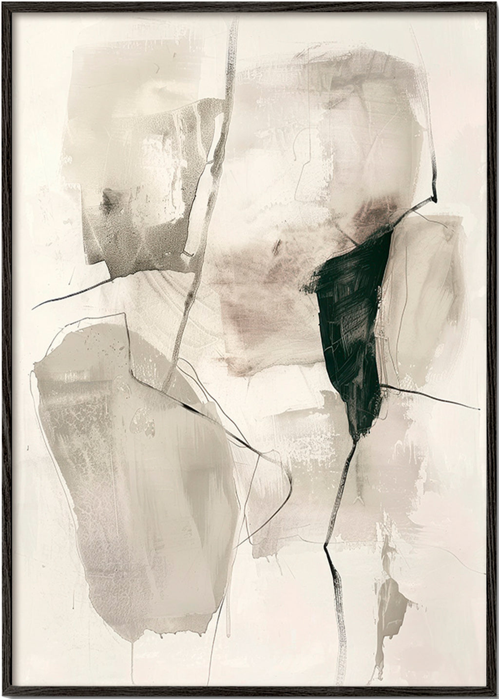 Abstrakt maleri i blæk og neutrale toner – Black Frame