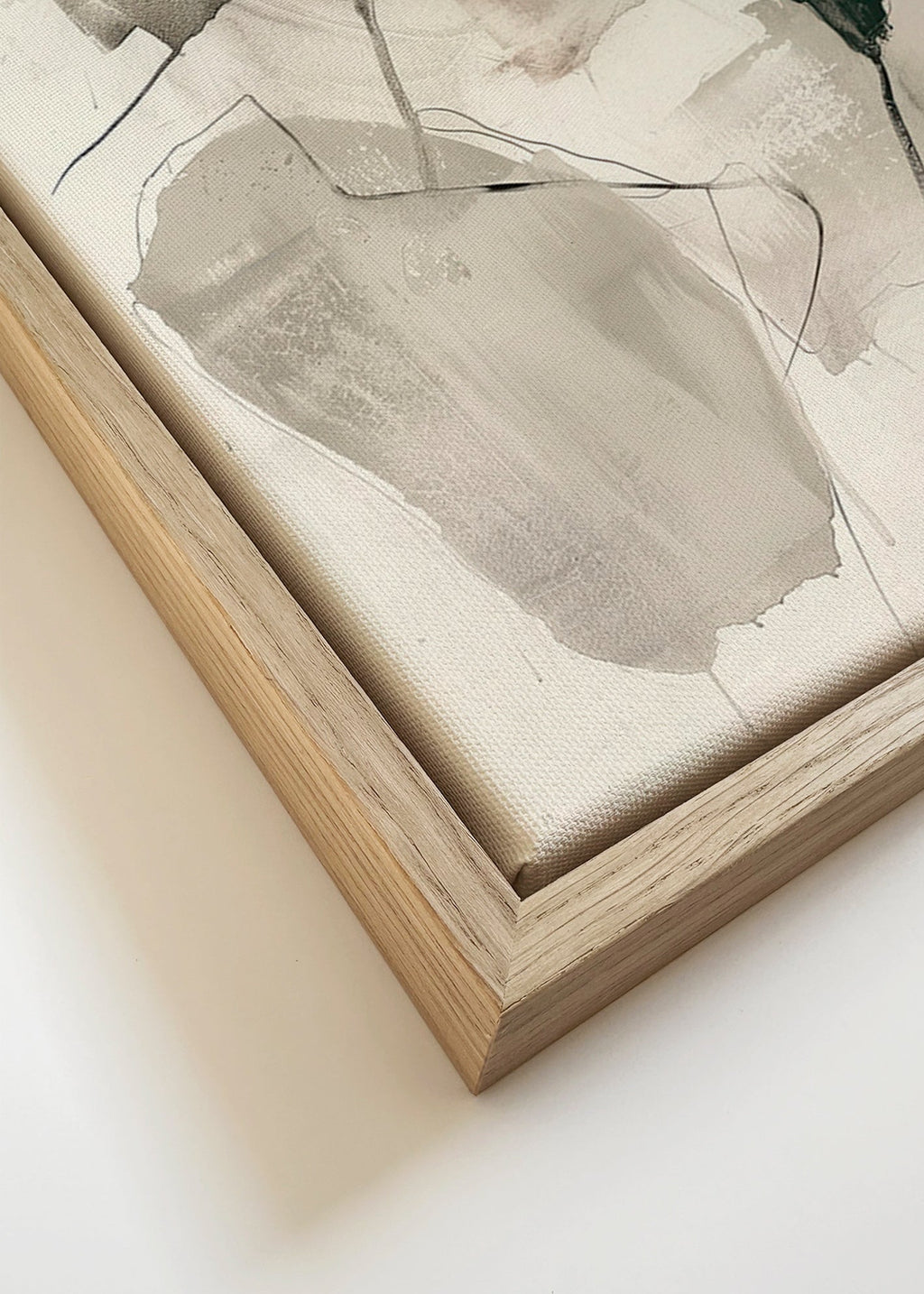 Abstrakt maleri i blæk og neutrale toner – Canvas detail