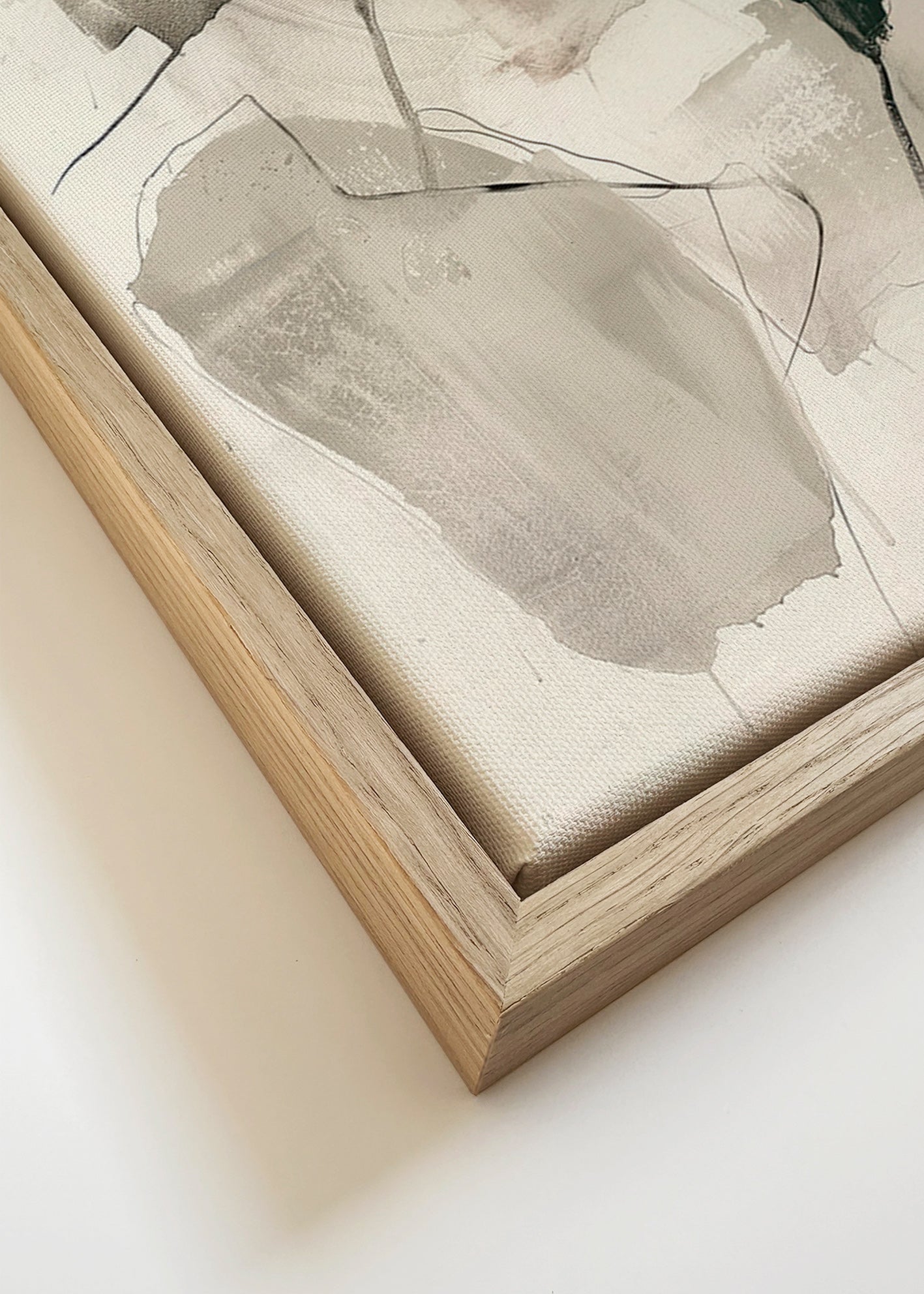 Abstrakt maleri i blæk og neutrale toner – Canvas detail