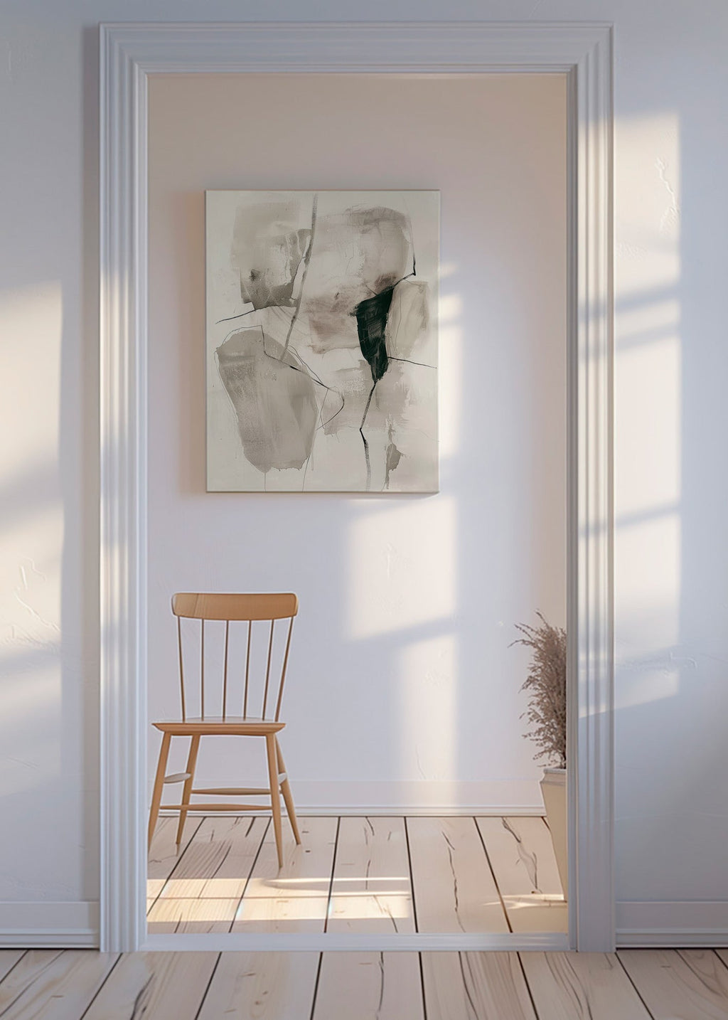 Abstrakt maleri i blæk og neutrale toner – Canvas