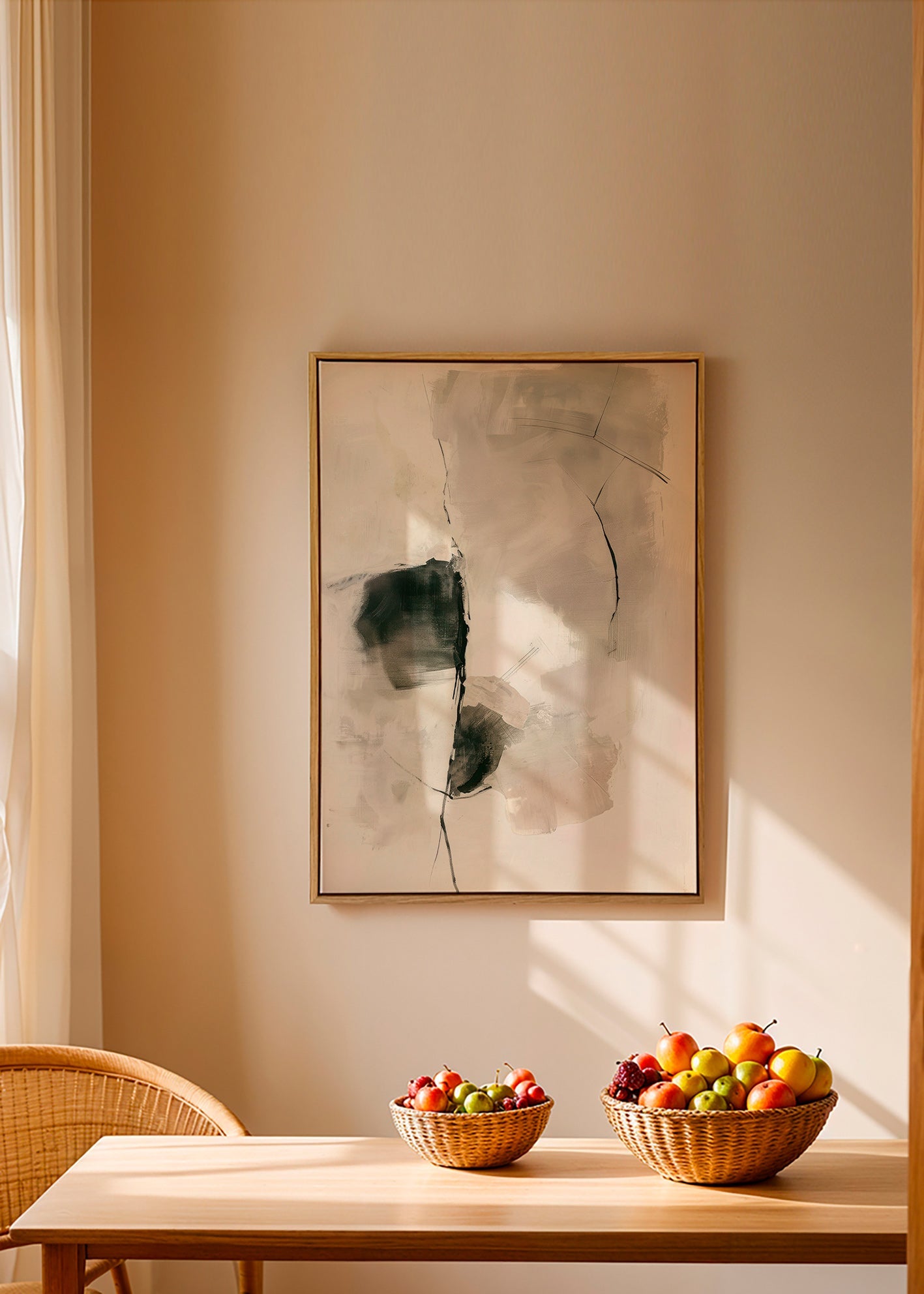 Abstrakt billede med neutrale penselstrøg – Canvas2