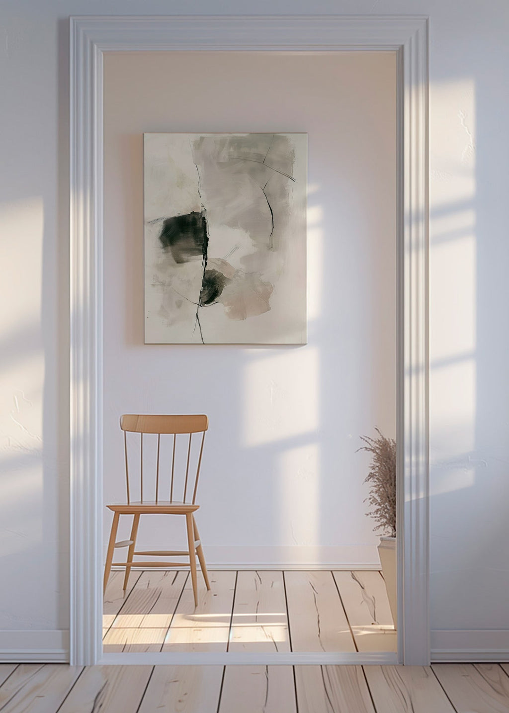 Abstrakt billede med neutrale penselstrøg – Canvas