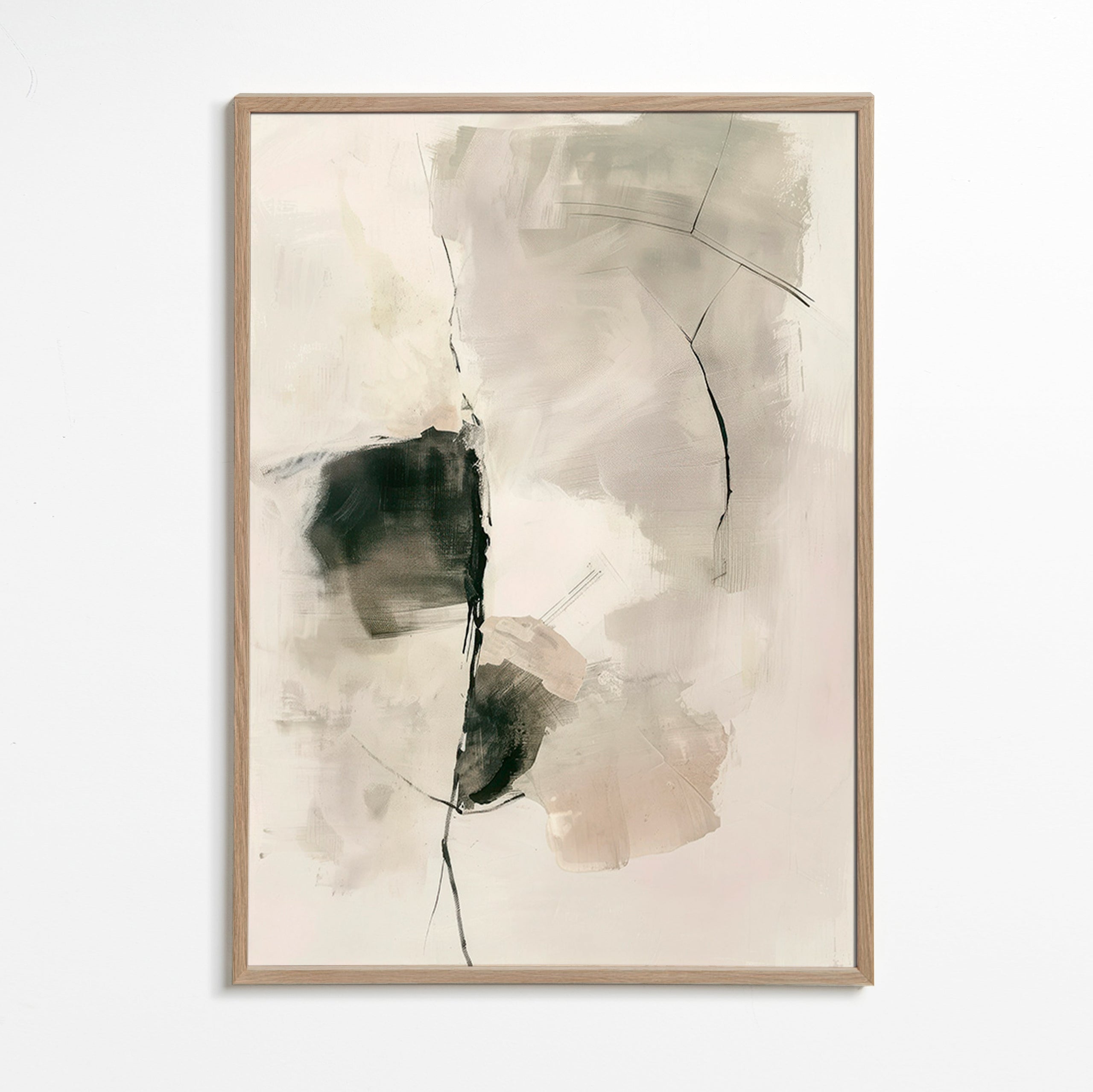 Abstrakt billede med neutrale penselstrøg – Oak Frame