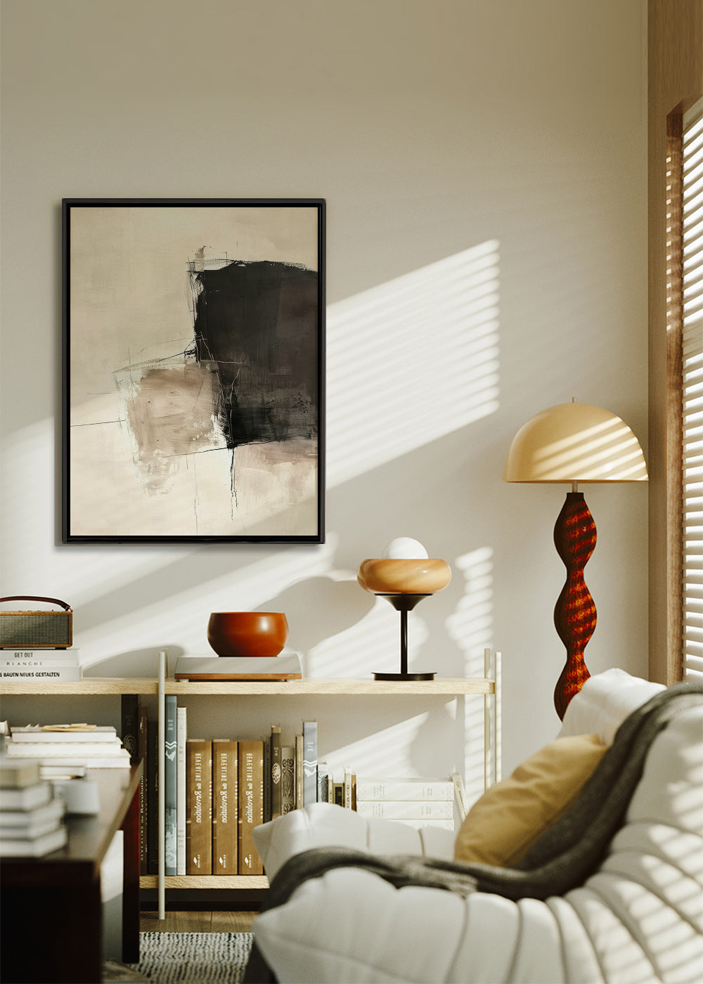 Abstrakt billede med mørk kontrast og sandtoner – Canvas1