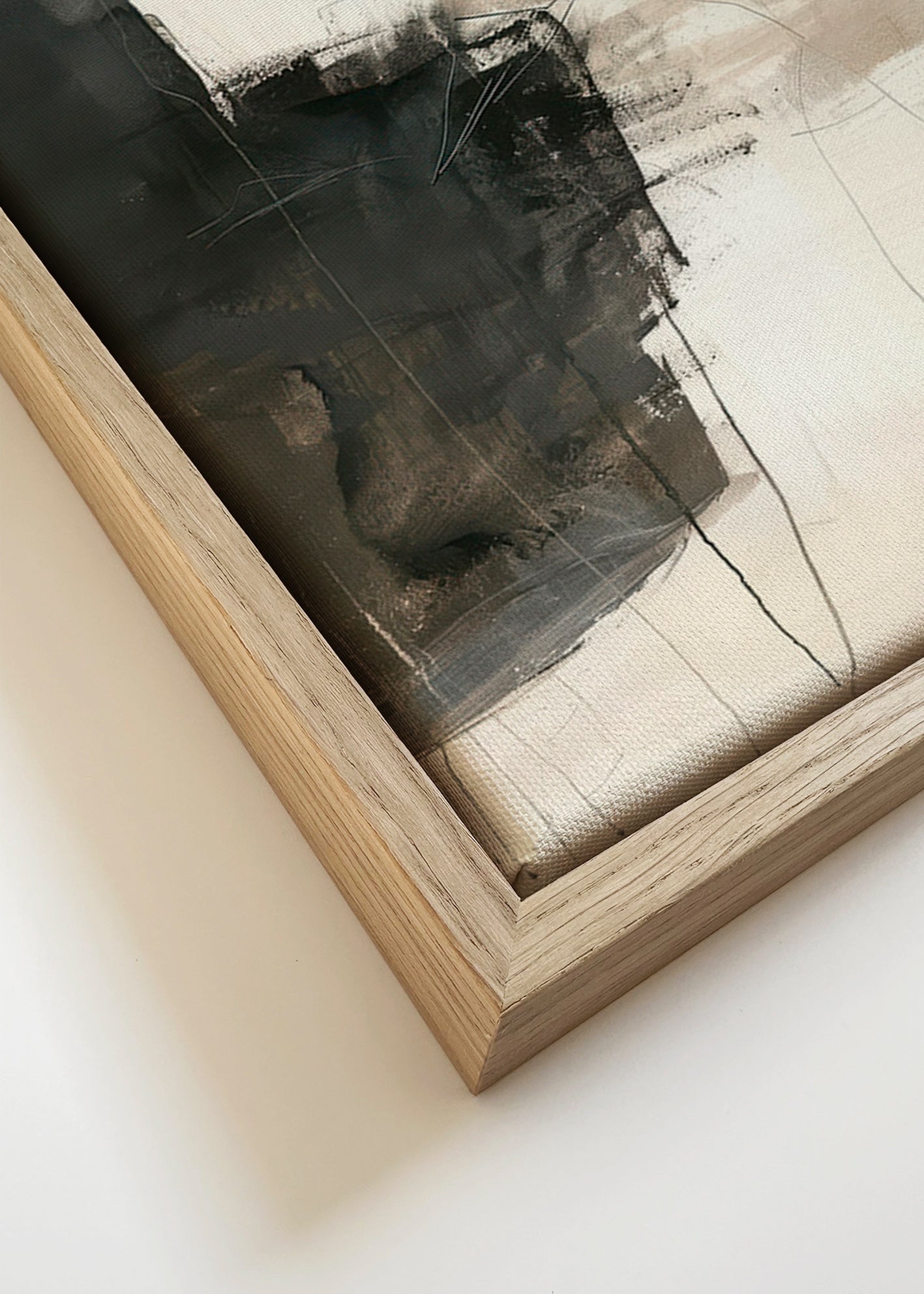 Abstrakt kunst med mørk blok – Canvas detail