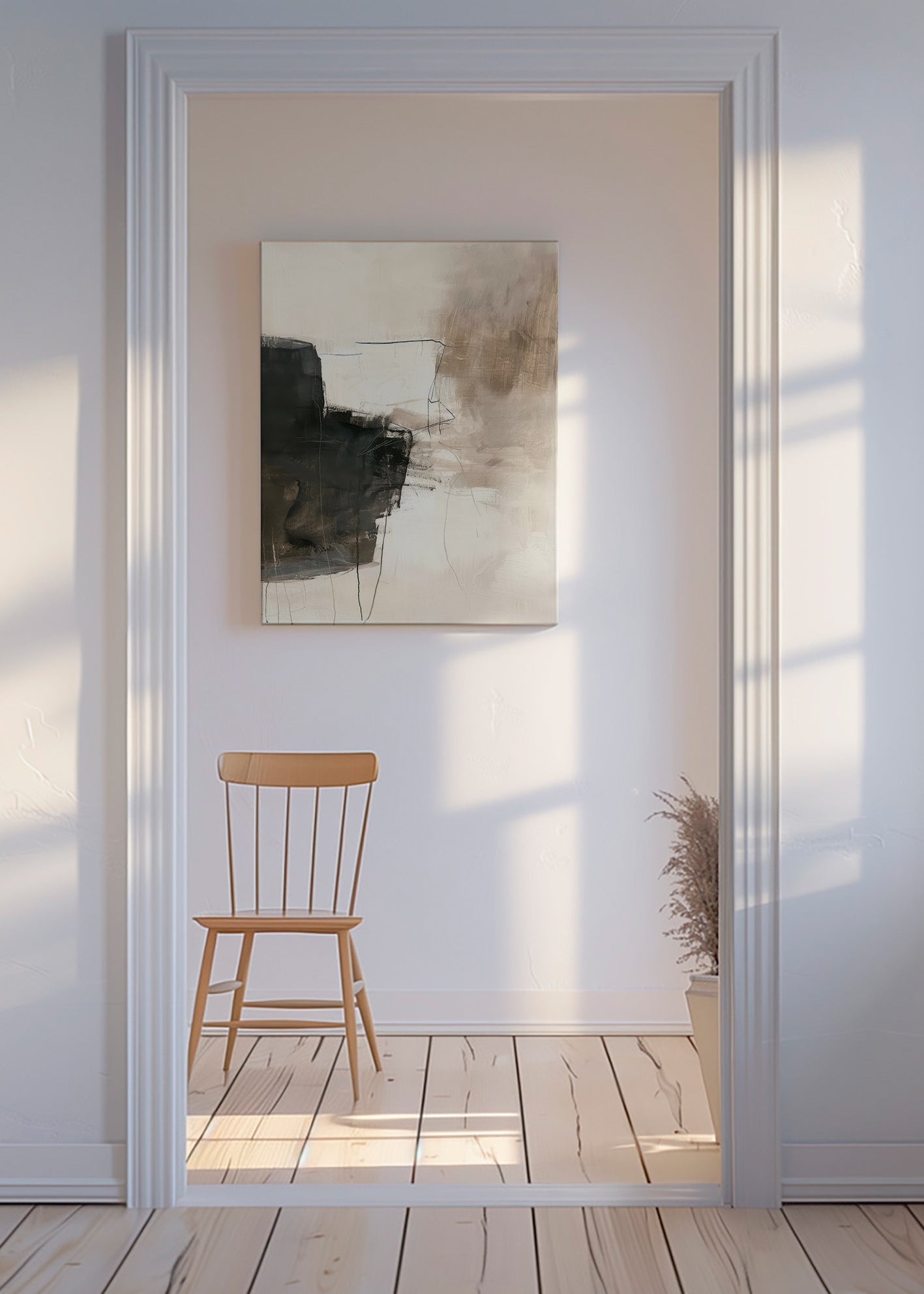 Abstrakt kunst med mørk blok – Canvas