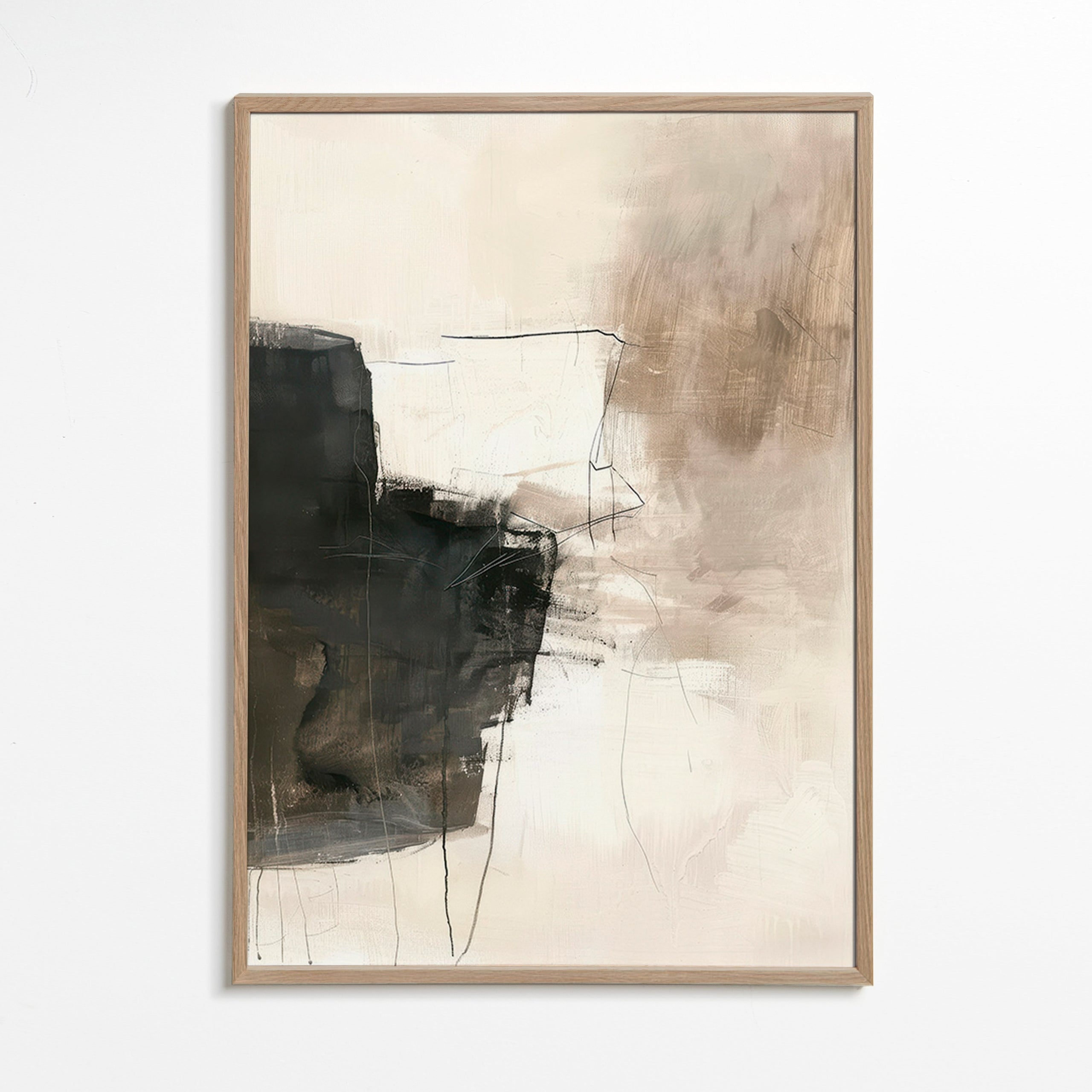 Abstrakt kunst med mørk blok – Oak Frame