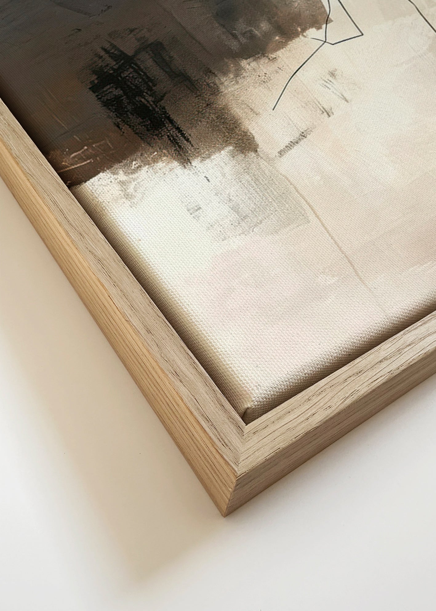 Abstrakt billede med mørk streg på lys baggrund – Canvas detail