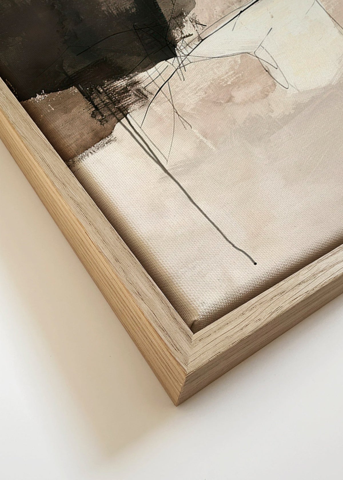 Abstrakt billede med sort plet og fine linjer – Canvas detail