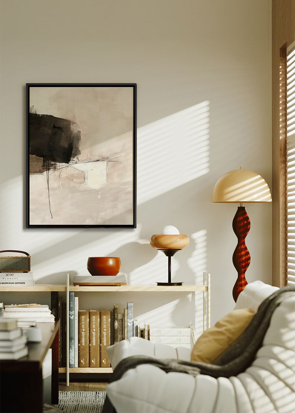 Abstrakt billede med sort plet og fine linjer – Canvas1