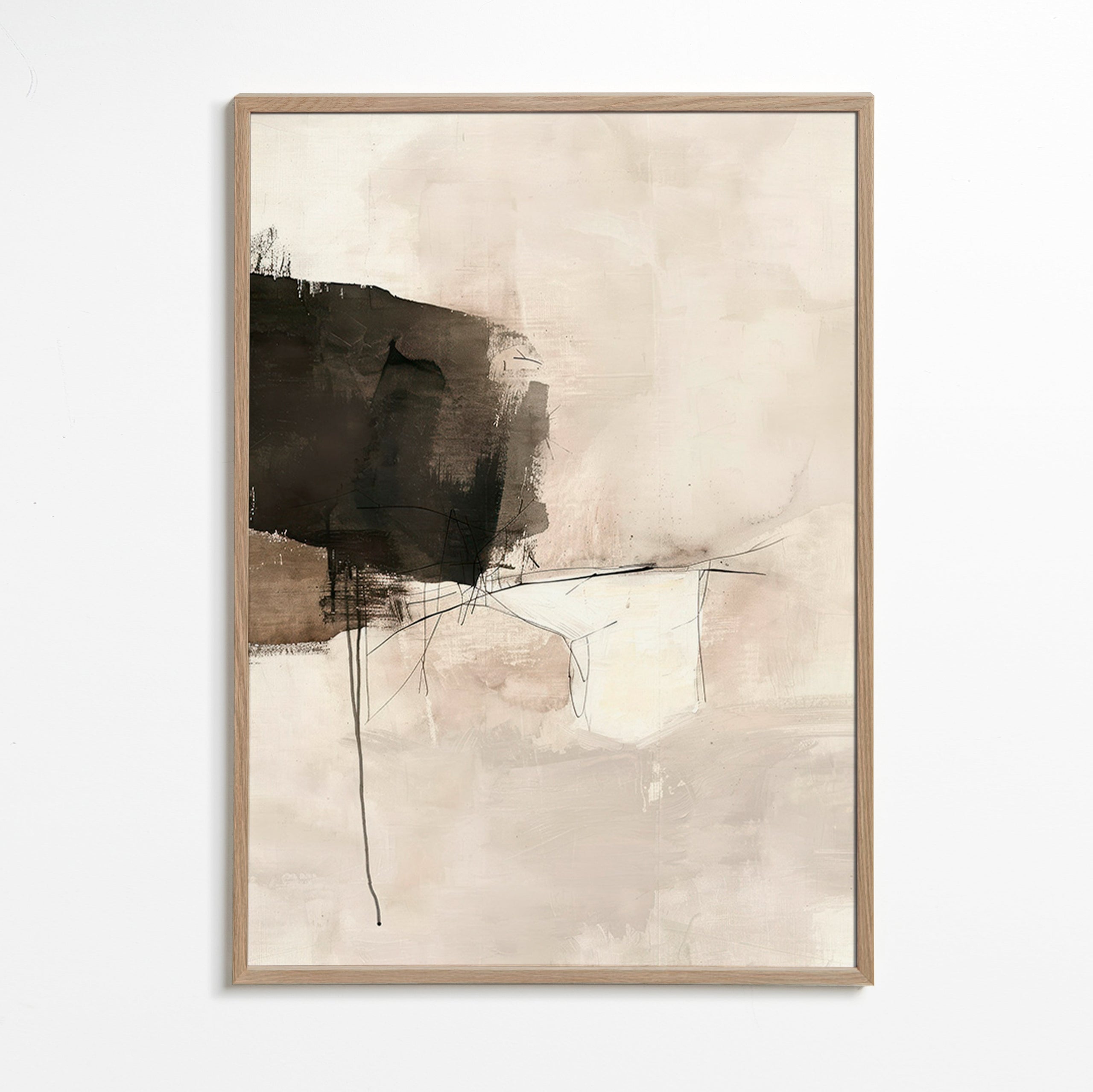 Abstrakt billede med sort plet og fine linjer – Oak Frame
