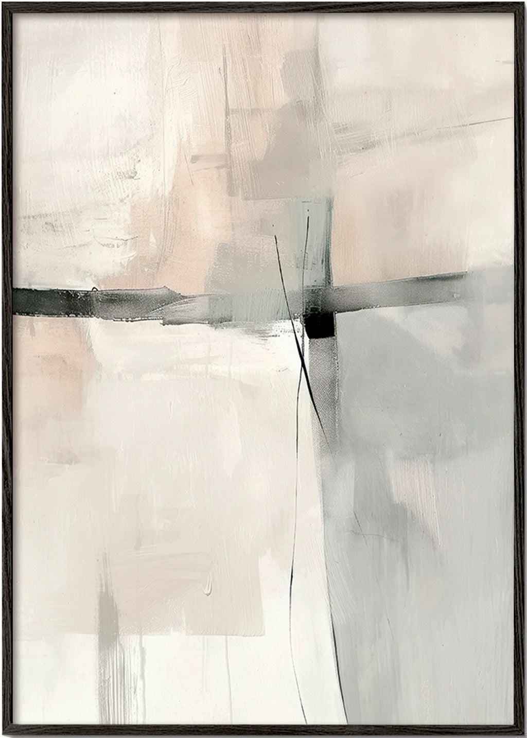 Abstrakt maleri med sarte linjer og grå flader – Black Frame