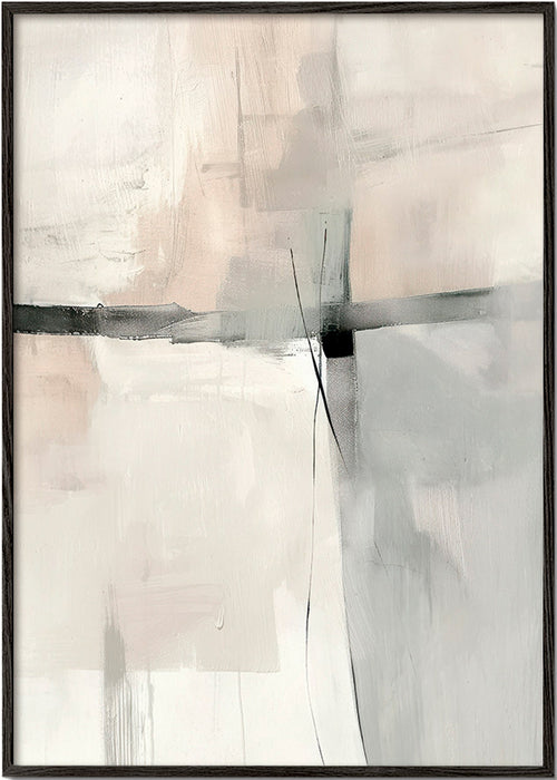 Abstrakt maleri med sarte linjer og grå flader – Black Frame