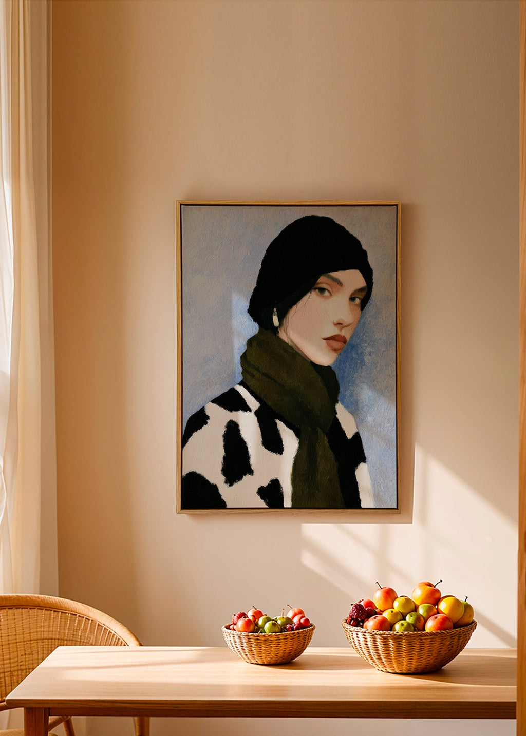 Illustration portræt med ko-mønster – Canvas2