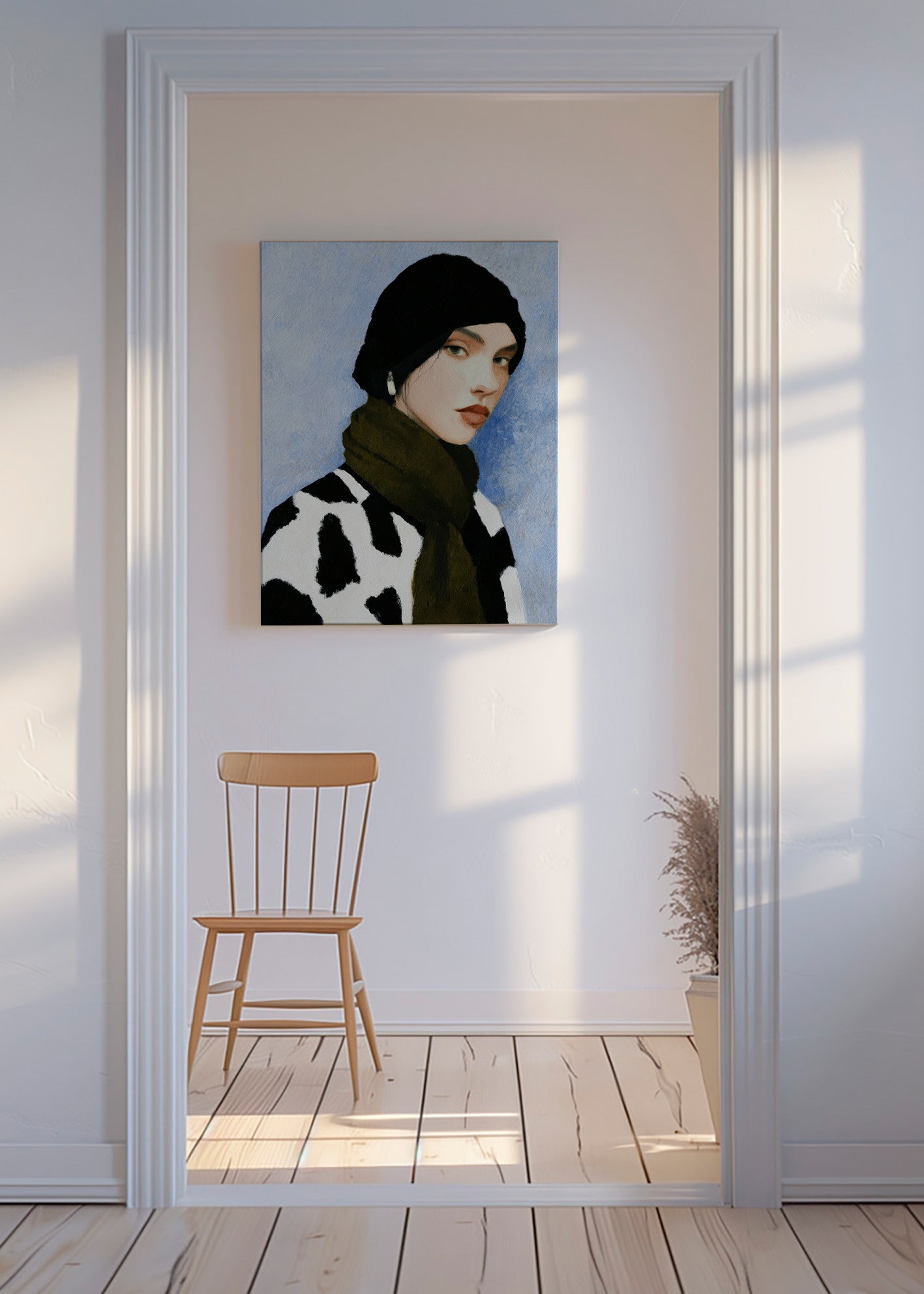 Illustration portræt med ko-mønster – Canvas