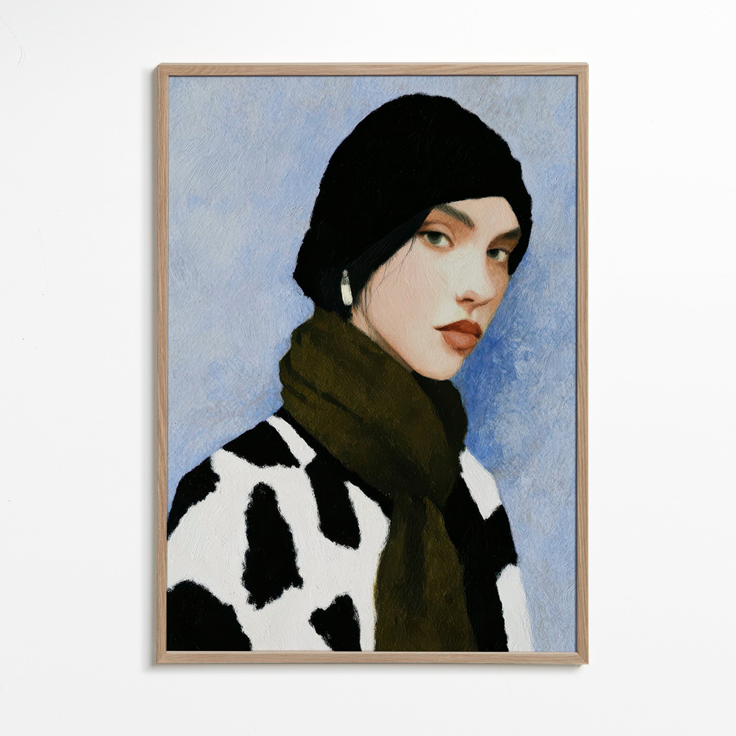 Illustration portræt med ko-mønster – Oak Frame