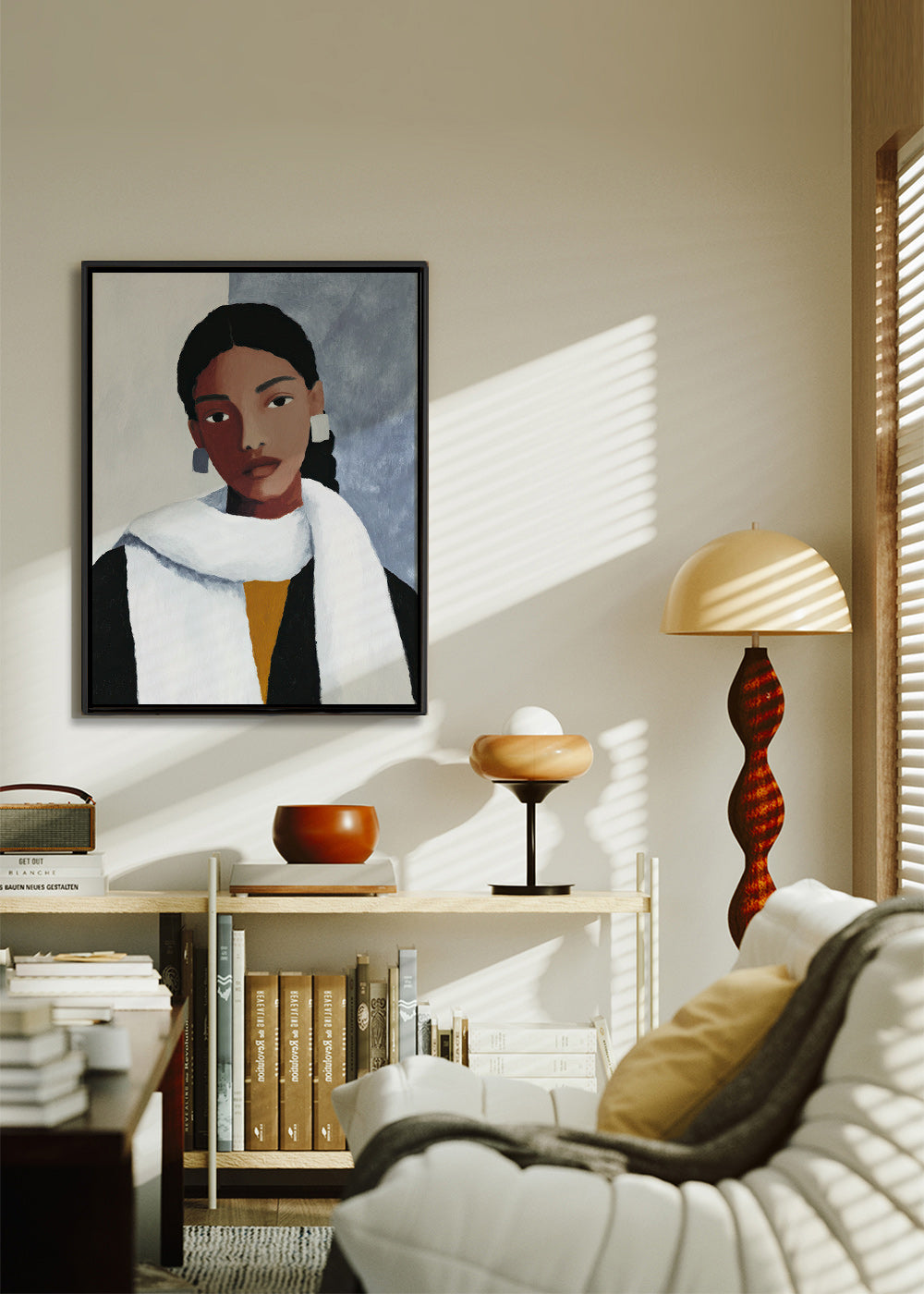 Illustration portræt af kvinde med hvidt tørklæde – Canvas2